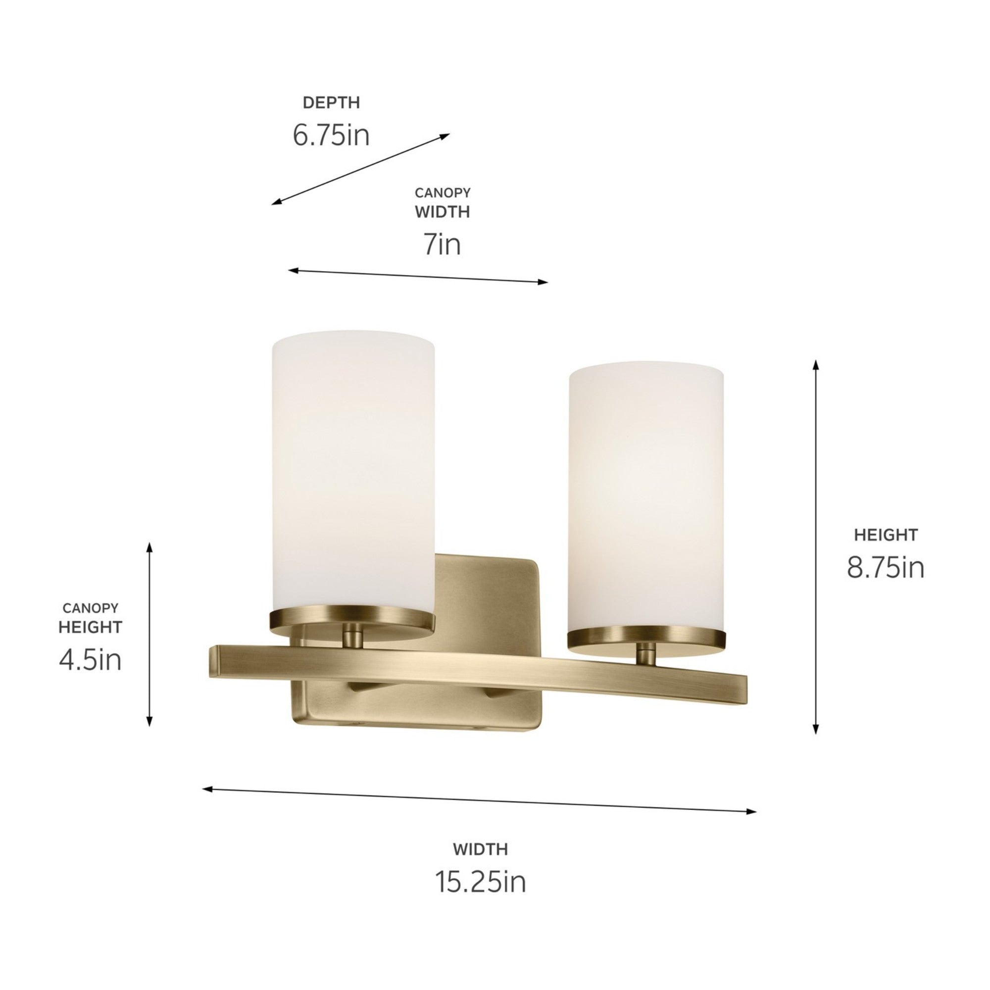 Crosby 15" 2-Light Bath Vanity Light, Natural Brass Finish, Etched Glass - Bees Lighting