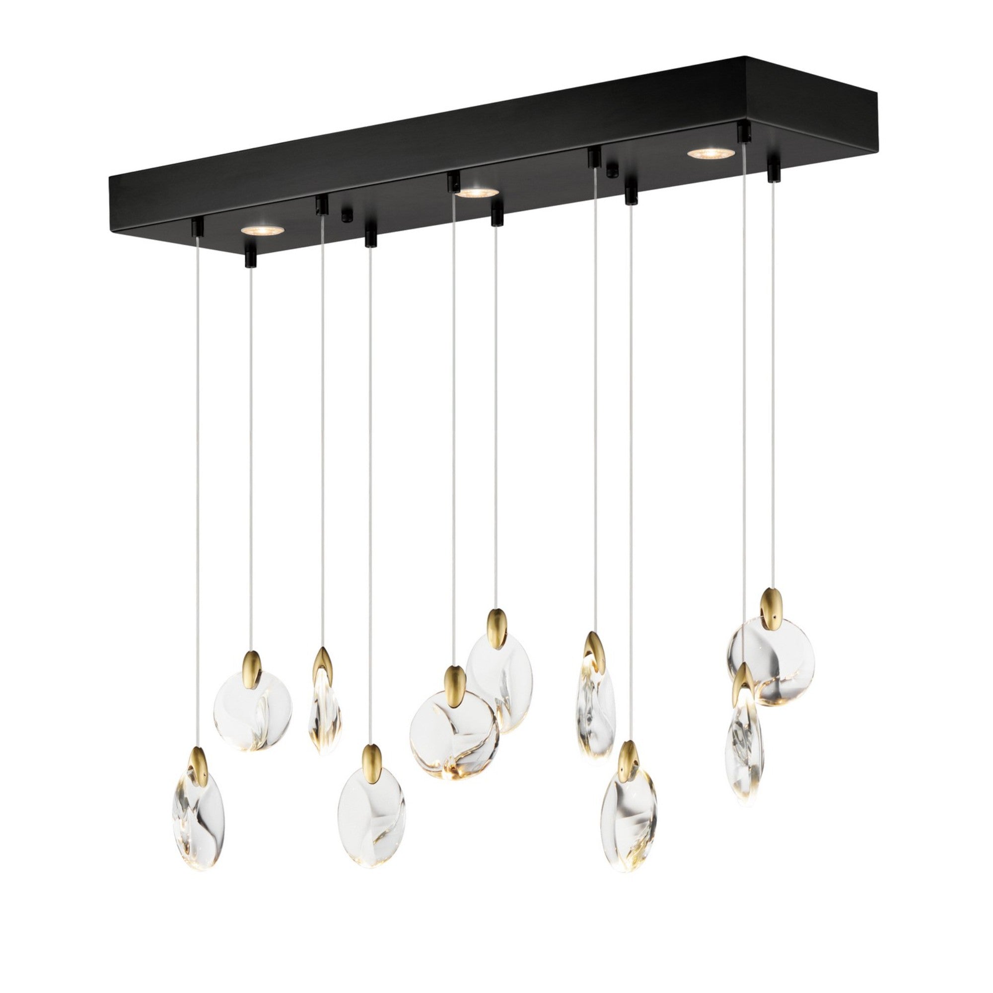 Pebble 36" LED Linear Pendant, Black & Polished Gold Finish - Bees Lighting