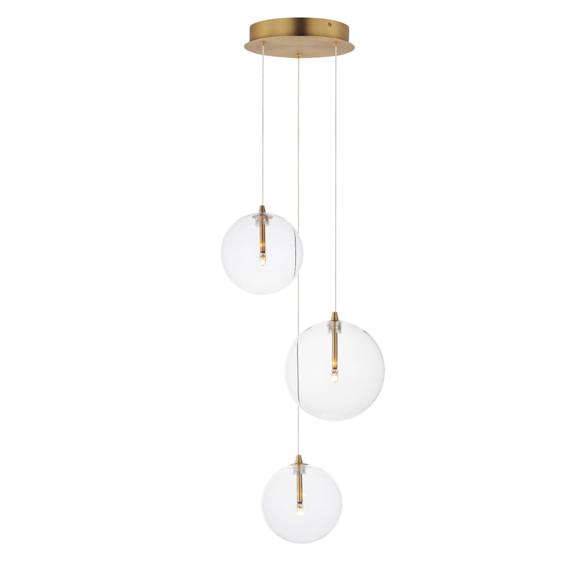 Global 12" 3-Light LED Pendant, Natural Aged Brass Finish - Bees Lighting