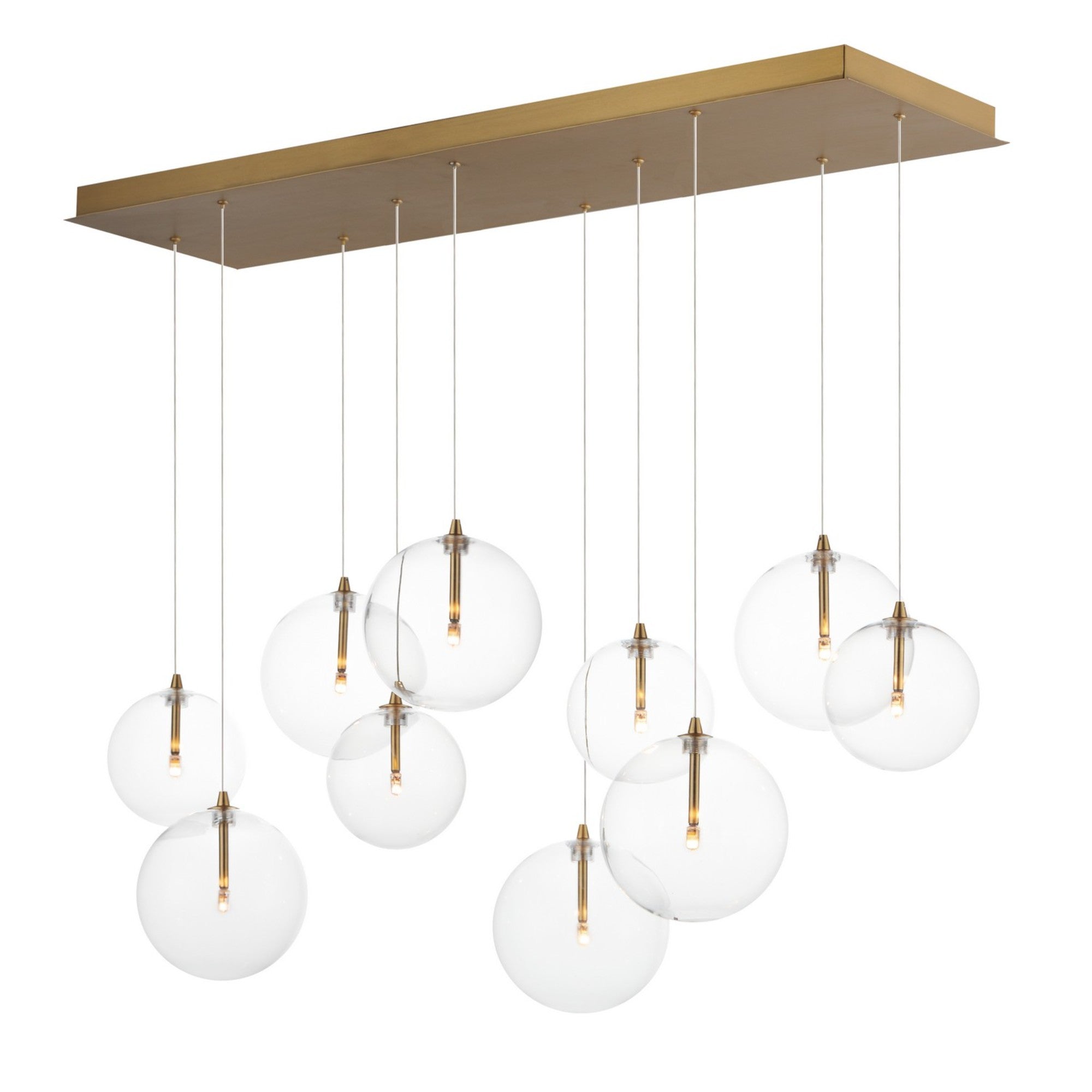 Global 42" 10-Light Linear LED Pendant, Natural Aged Brass Finish - Bees Lighting