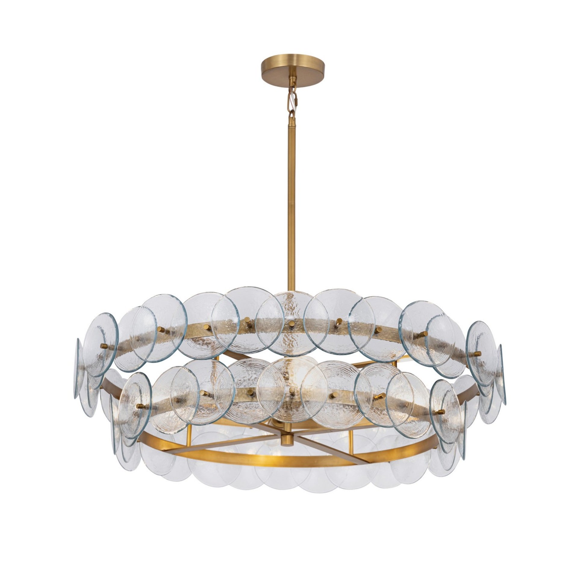 Loren 32" 4-Light Chandelier, Weathered Brass Finish, Recycled Glass - Bees Lighting
