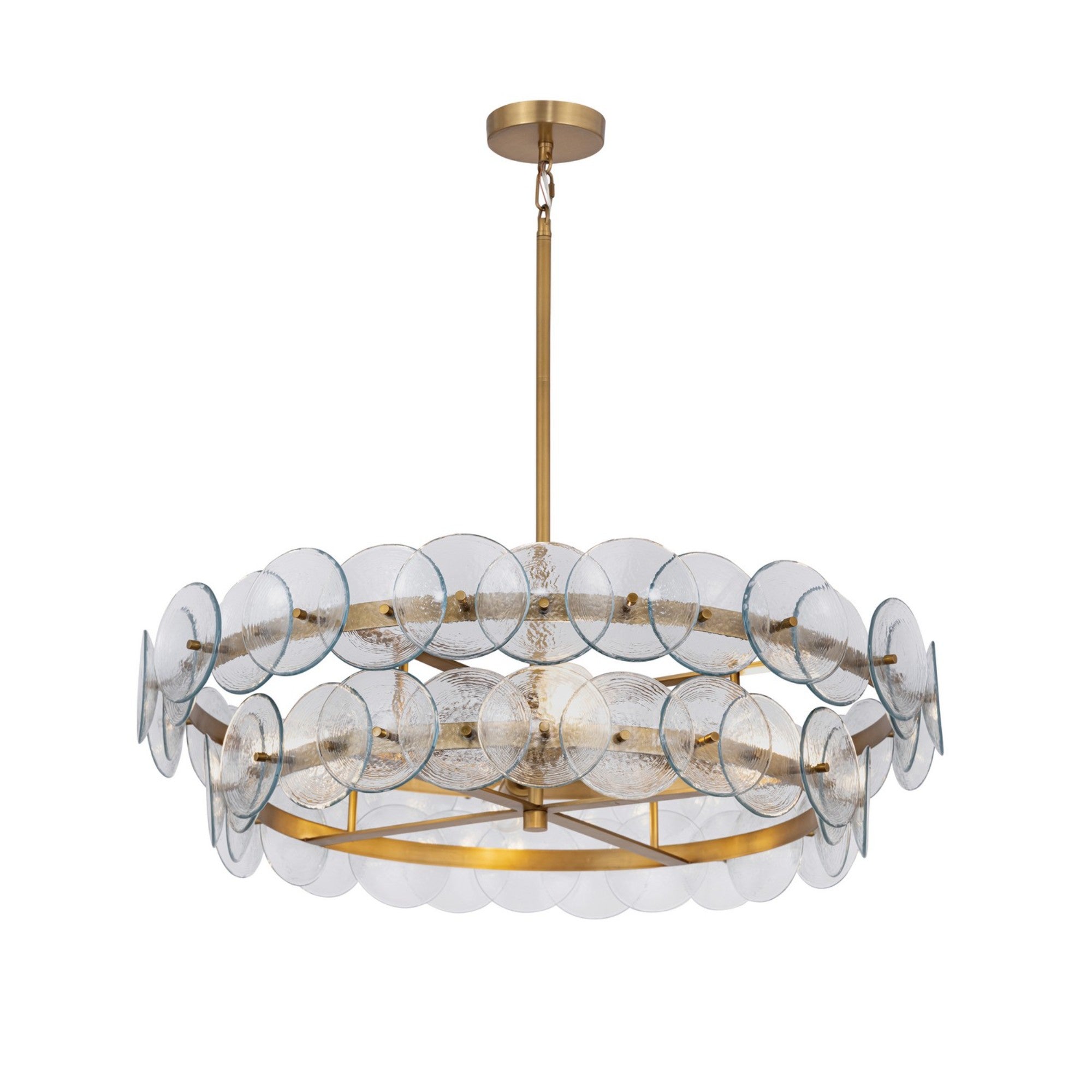 Loren 32" 4-Light Chandelier, Weathered Brass Finish, Recycled Glass - Bees Lighting