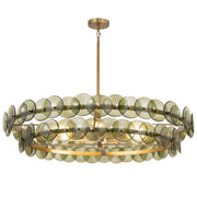 Loren 42" 6-Light Chandelier, Weathered Brass Finish, Green Glass - Bees Lighting