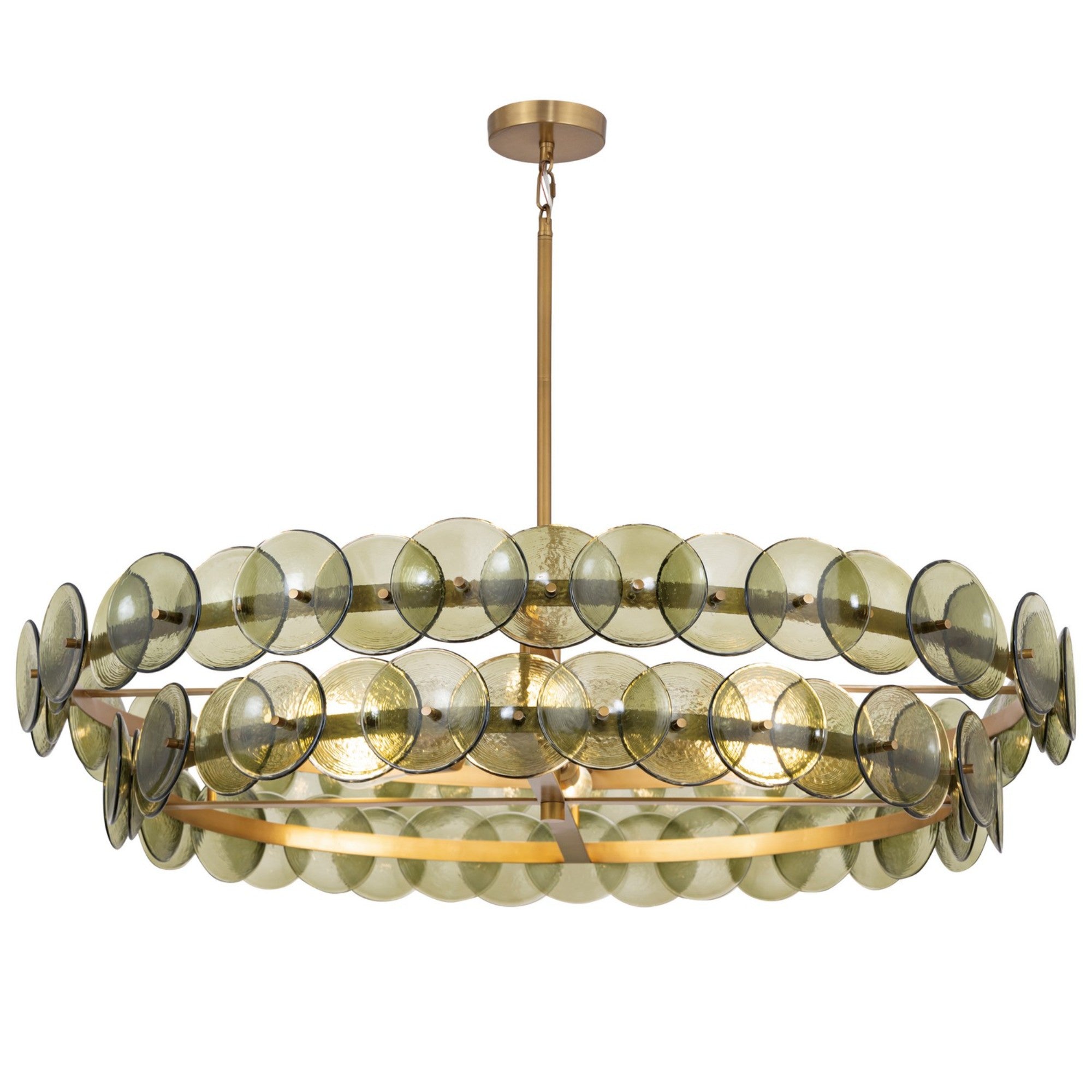 Loren 42" 6-Light Chandelier, Weathered Brass Finish, Green Glass - Bees Lighting