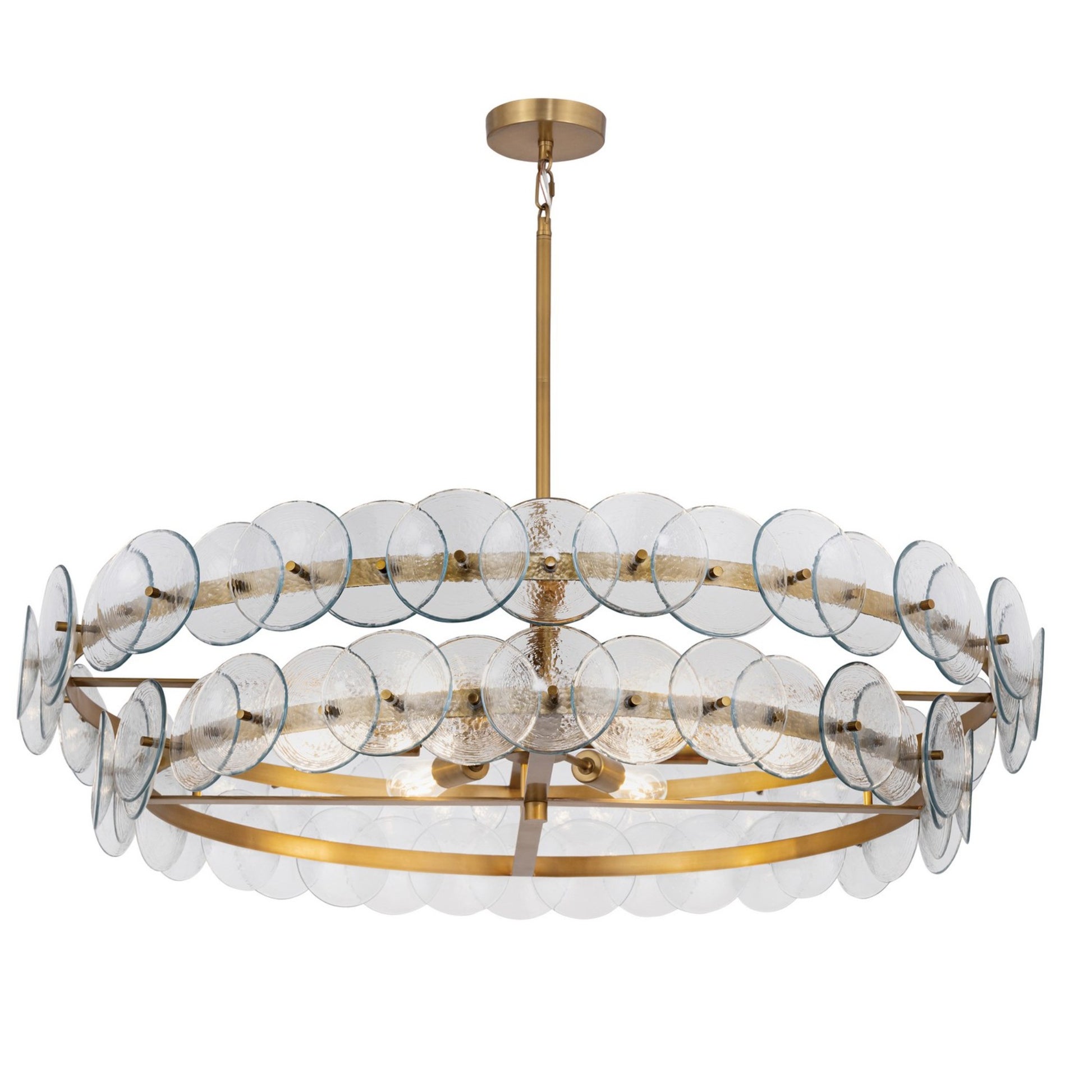 Loren 42" 6-Light Chandelier, Weathered Brass Finish, Textured Glass - Bees Lighting