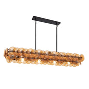 Loren 54" 4-Light Linear Chandelier, Gunmetal Finish, Green Glass - Bees Lighting