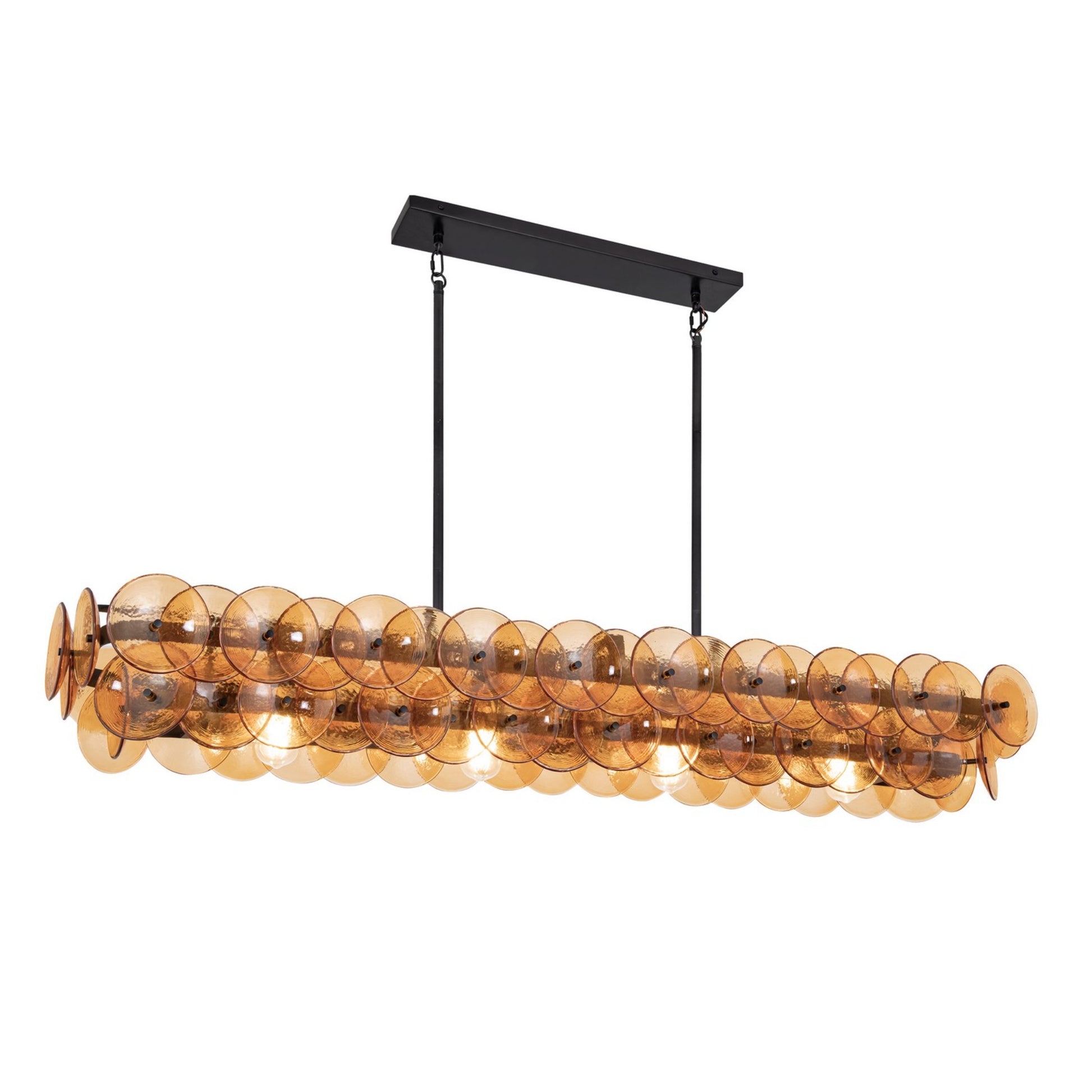 Loren 54" 4-Light Linear Chandelier, Gunmetal Finish, Green Glass - Bees Lighting