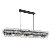 Loren 54" 4-Light Linear Chandelier, Gunmetal Finish, Textured Glass - Bees Lighting