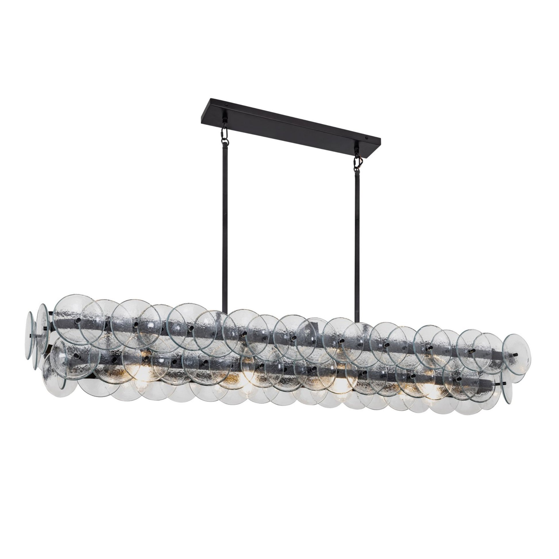 Loren 54" 4-Light Linear Chandelier, Gunmetal Finish, Textured Glass - Bees Lighting