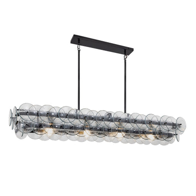 Loren 54" 4-Light Linear Chandelier, Gunmetal Finish, Textured Glass