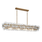 Loren 54" 4-Light Linear Chandelier, Weathered Brass Finish, Textured Glass - Bees Lighting