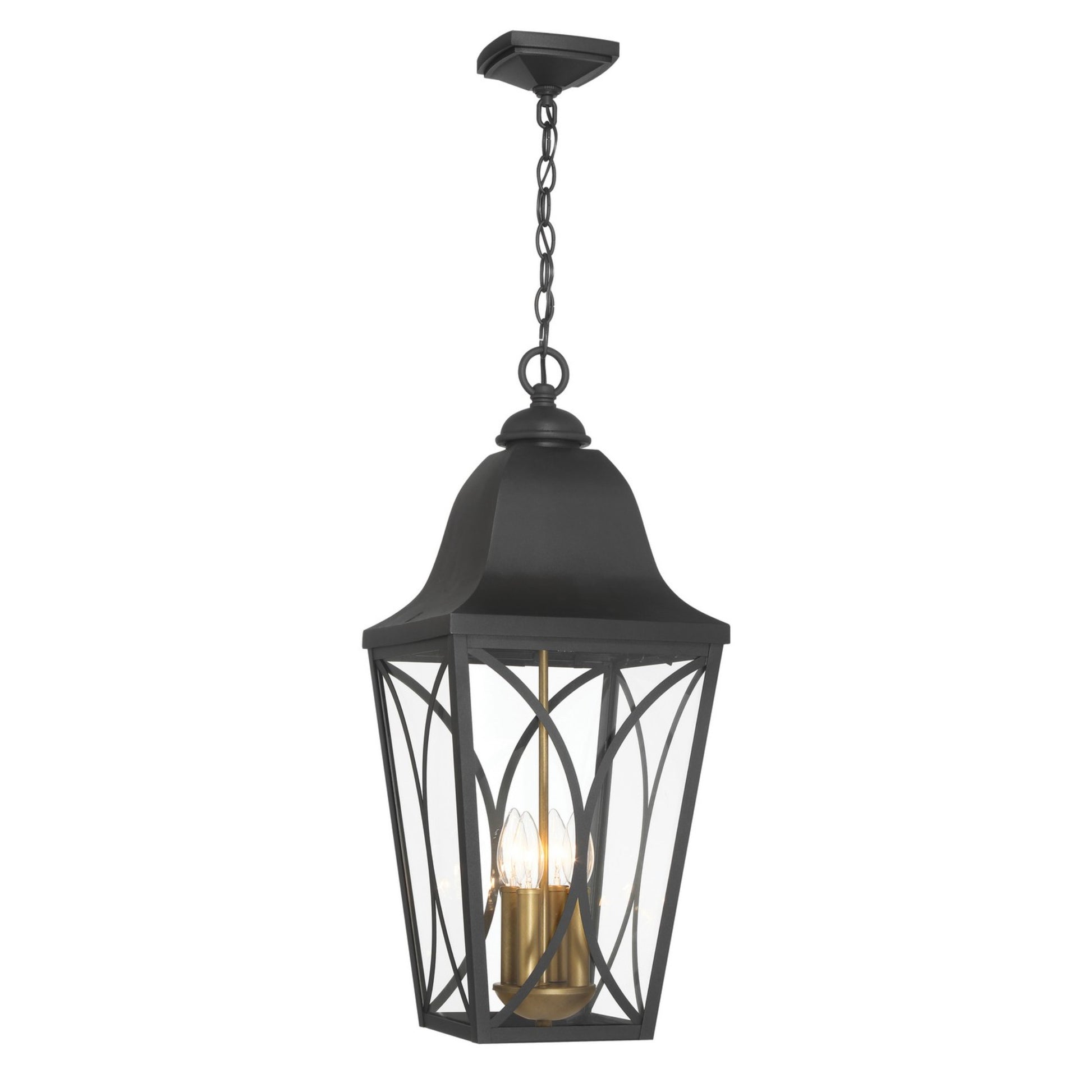 Cardigan 27" 4-Light Outdoor Hanging Lantern, Sand Coal Black & Olden Brass Finish - Bees Lighting