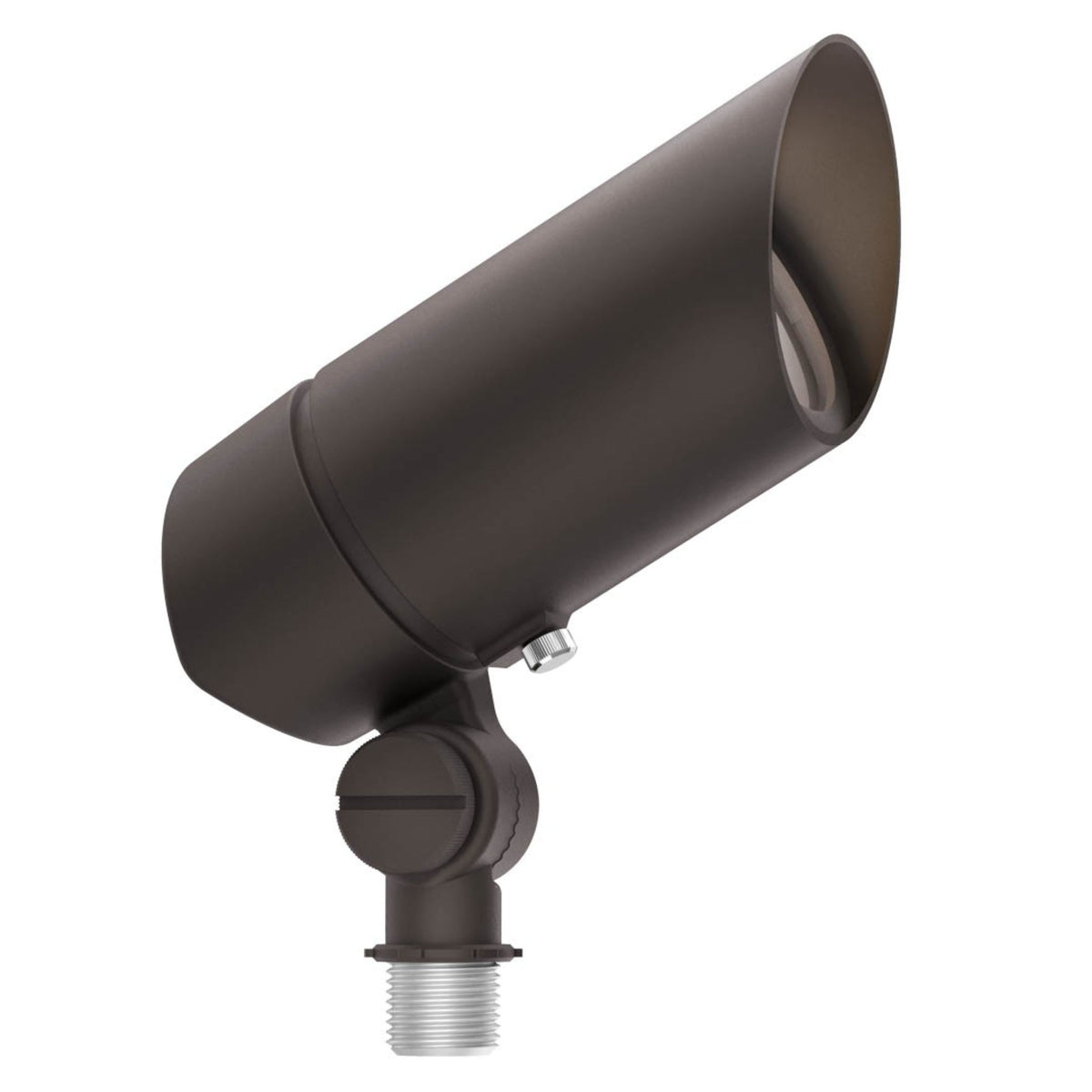 Architectural bronze LED landscape accent light with adjustable cylindrical head, threaded mount