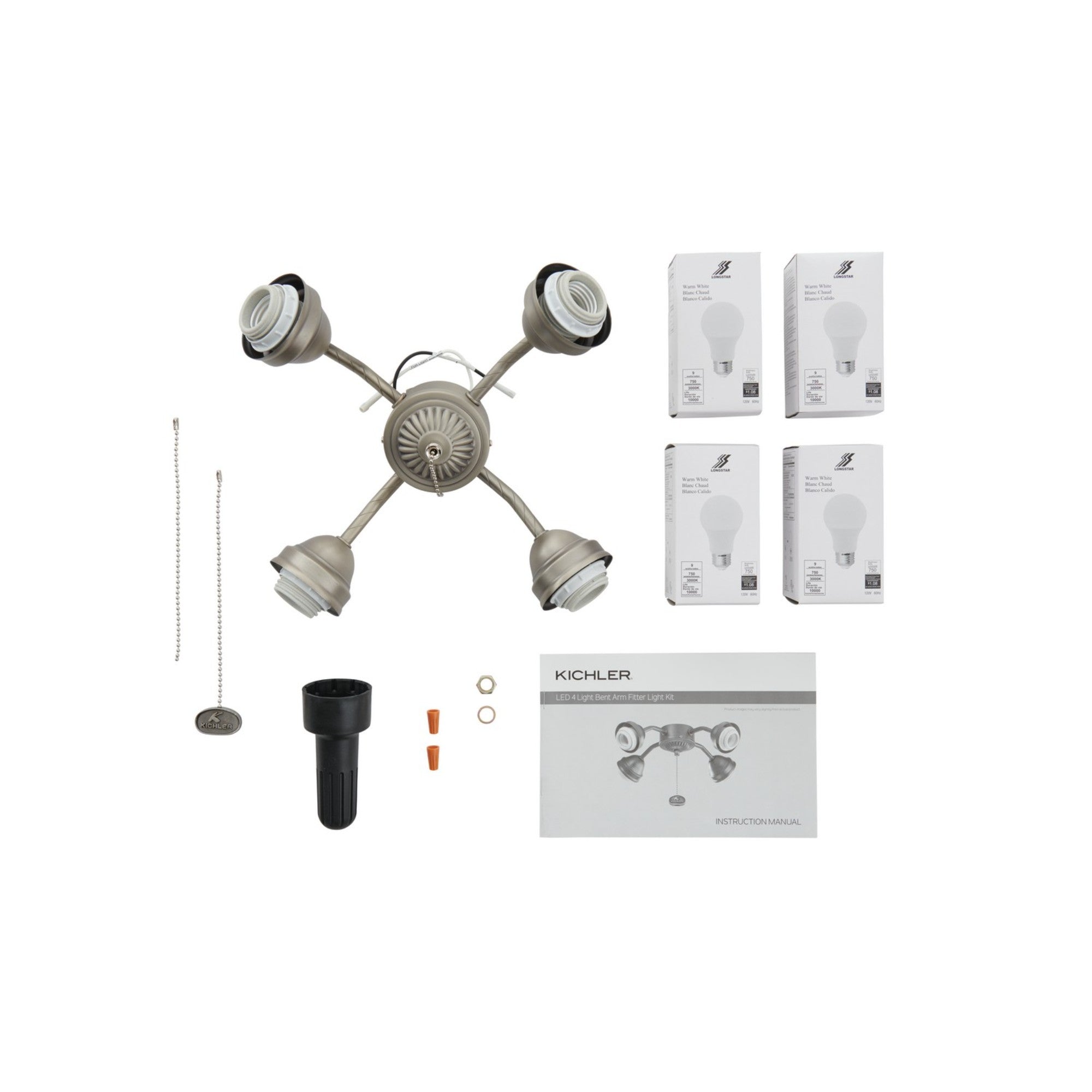 Kichler 13 In. 4 LED Lights Bent Arm Fitter Ceiling Fan Light Kit - Bees Lighting