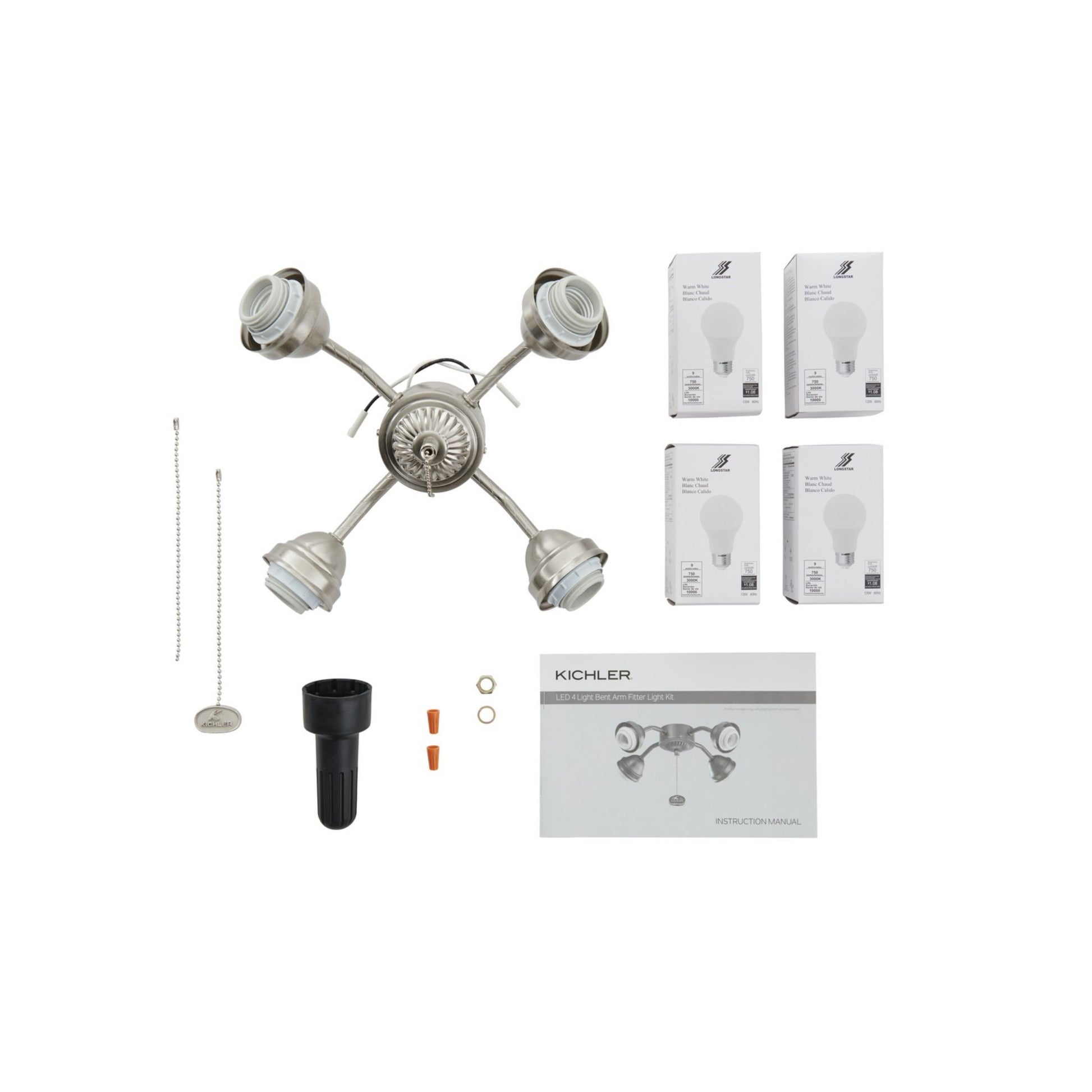 Kichler 13 In. 4 LED Lights Bent Arm Fitter Ceiling Fan Light Kit - Bees Lighting