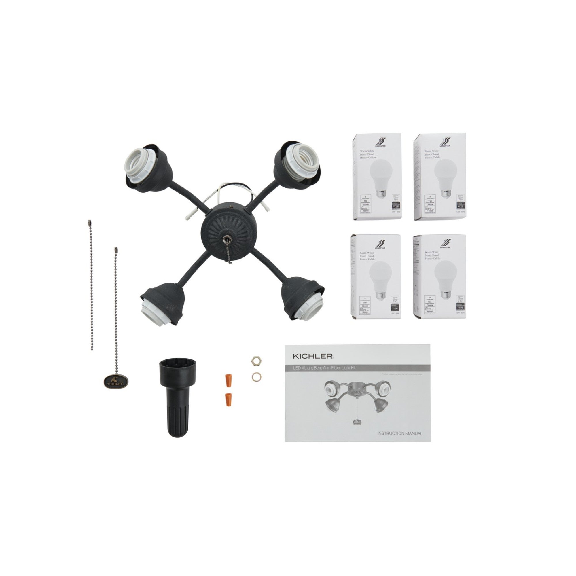 Kichler 13 In. 4 LED Lights Bent Arm Fitter Ceiling Fan Light Kit - Bees Lighting