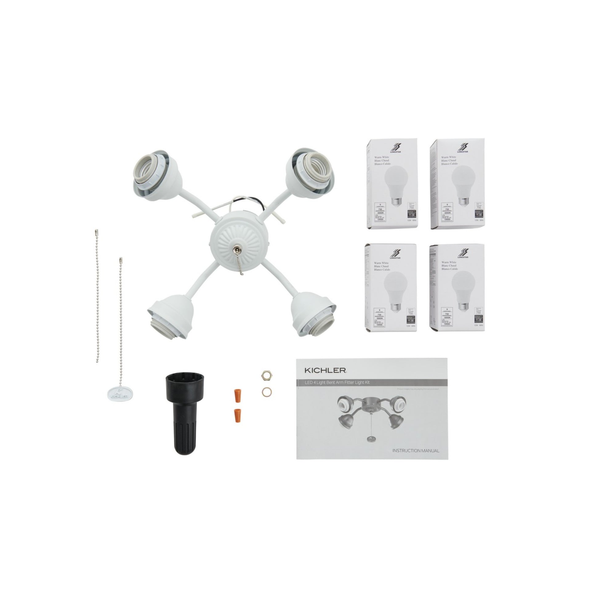 Kichler 13 In. 4 LED Lights Bent Arm Fitter Ceiling Fan Light Kit - Bees Lighting