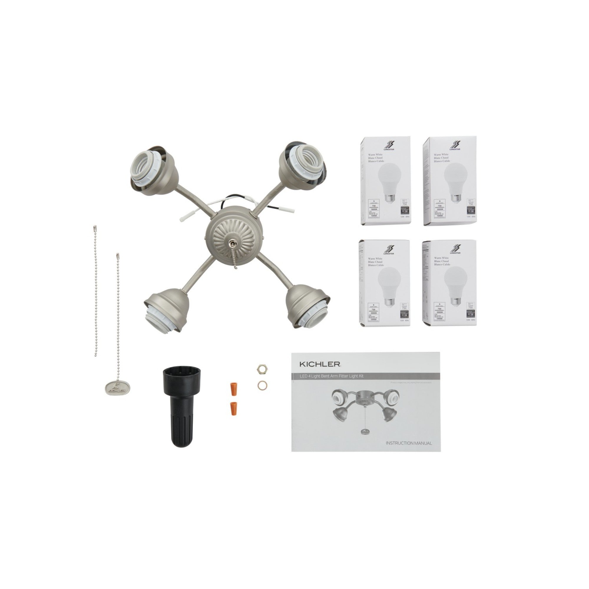 Kichler 13 In. 4 LED Lights Bent Arm Fitter Ceiling Fan Light Kit - Bees Lighting