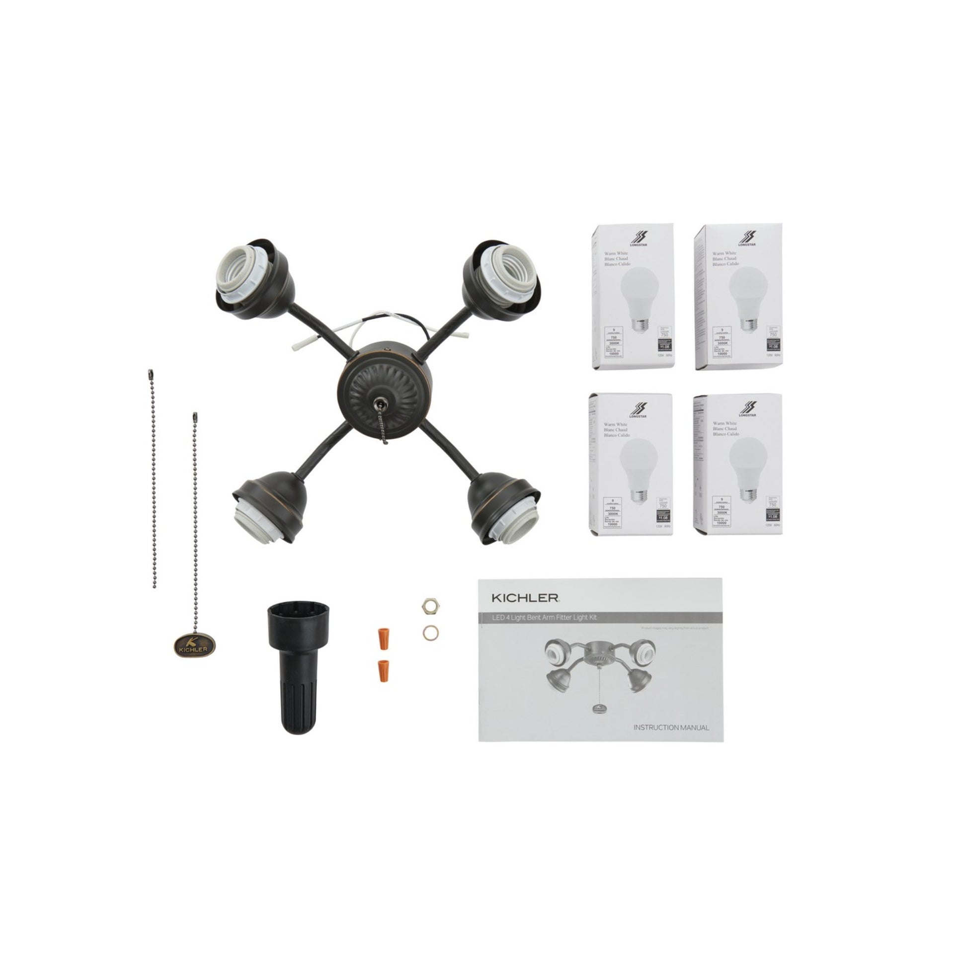 Kichler 13 In. 4 LED Lights Bent Arm Fitter Ceiling Fan Light Kit - Bees Lighting