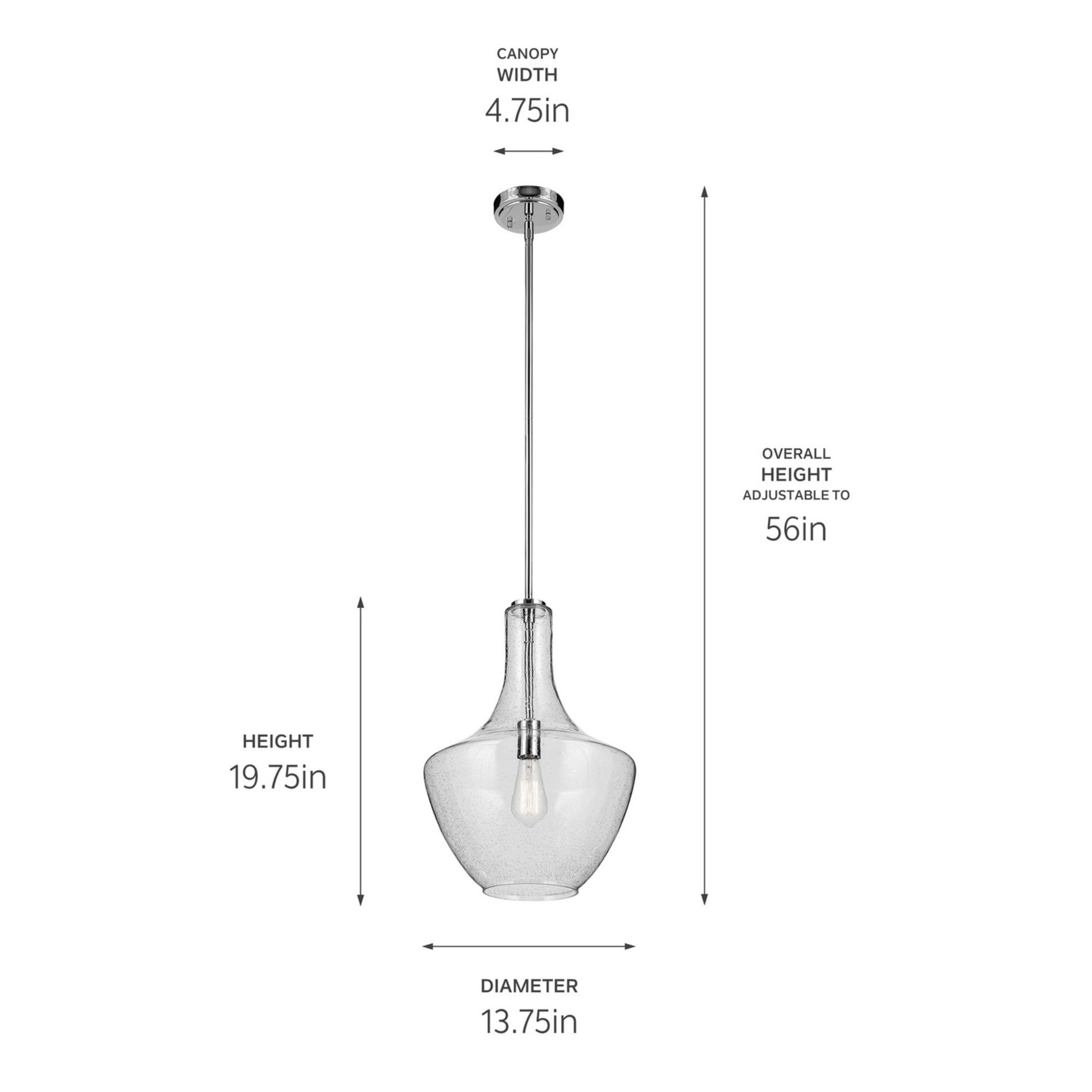 Everly 14" Bell Pendant, Chrome Finish, Clear Seeded Glass - Bees Lighting