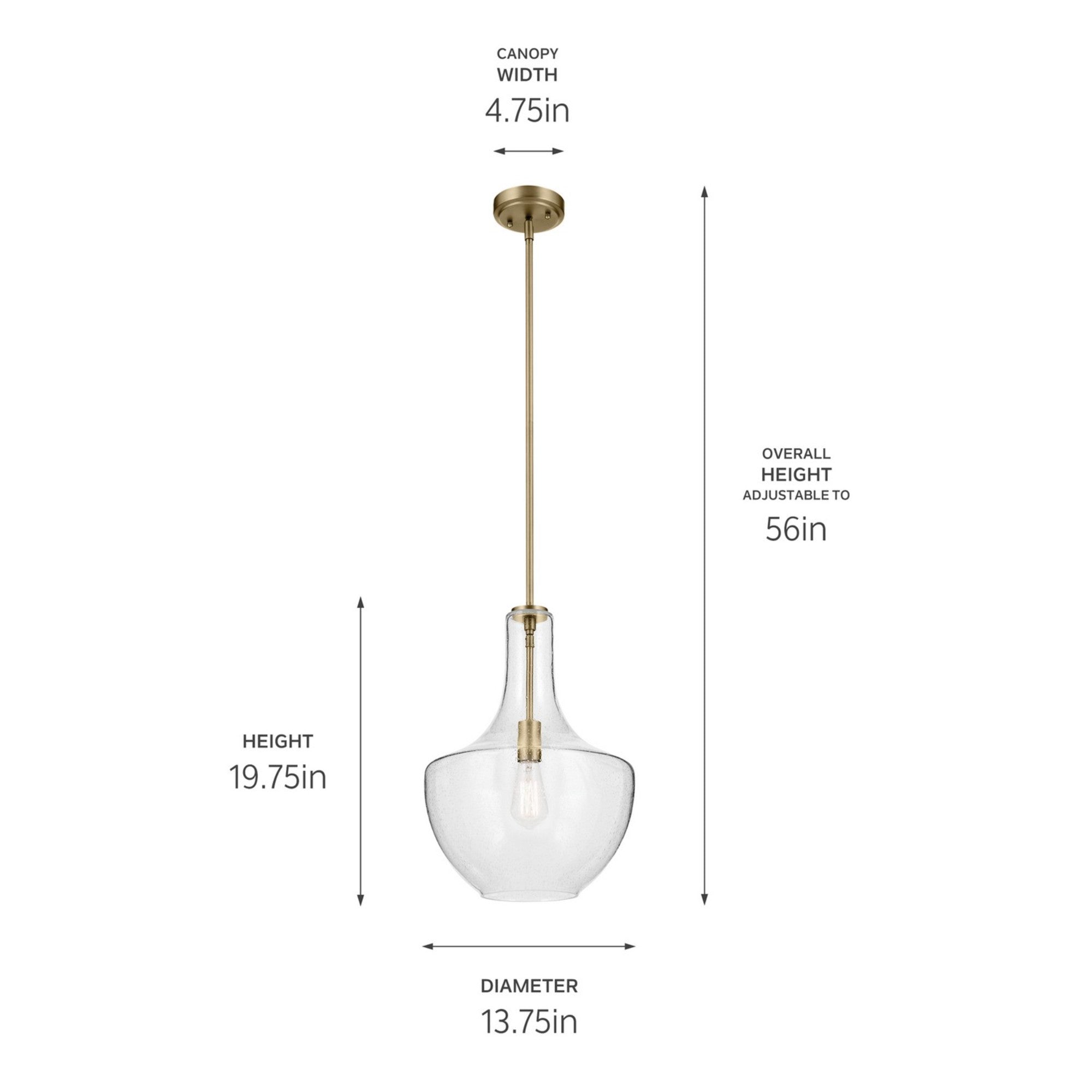 Everly 14" Bell Pendant, Natural Brass Finish, Clear Seeded Glass - Bees Lighting