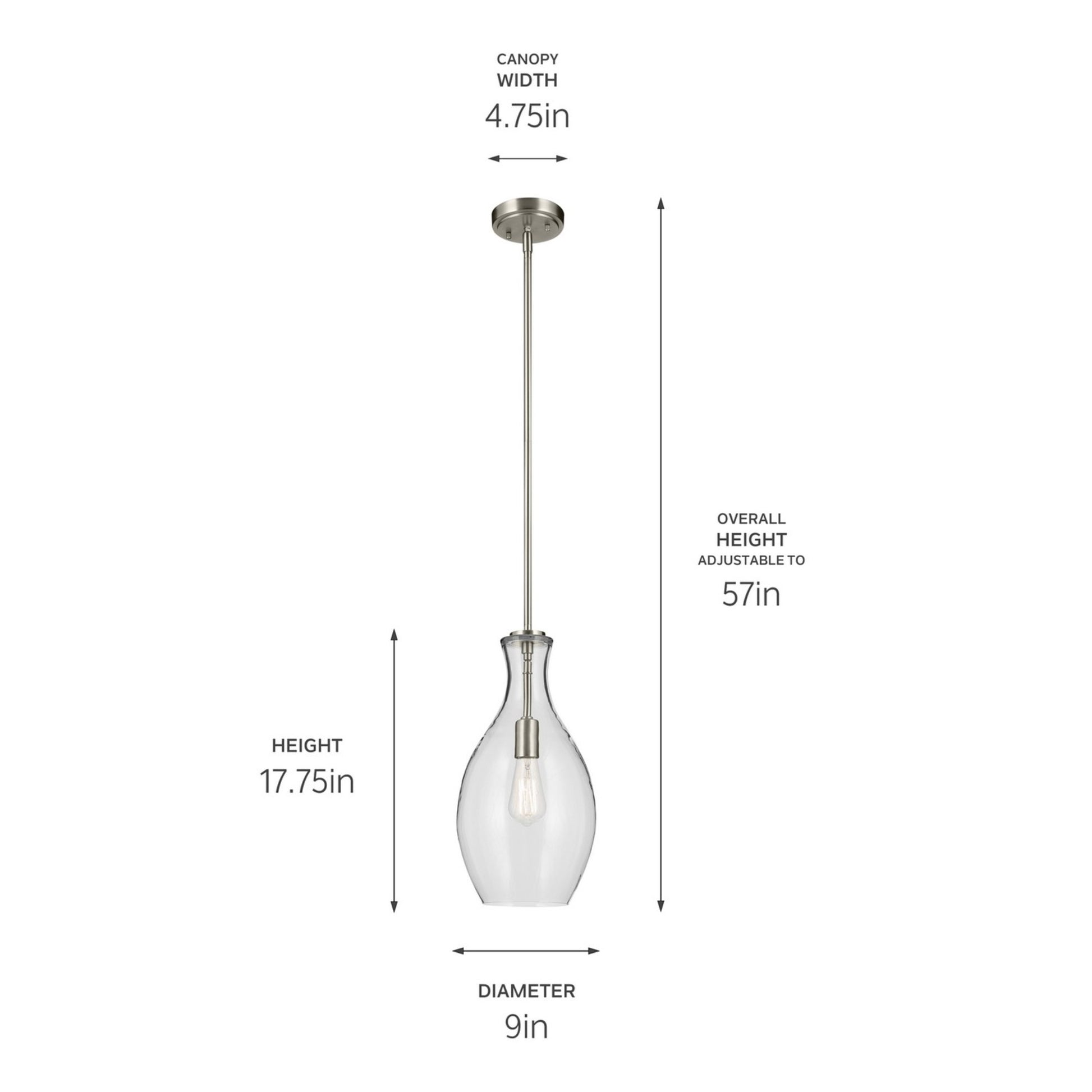 Everly 9" Pendant, Brushed Nickel Finish, Clear Glass - Bees Lighting