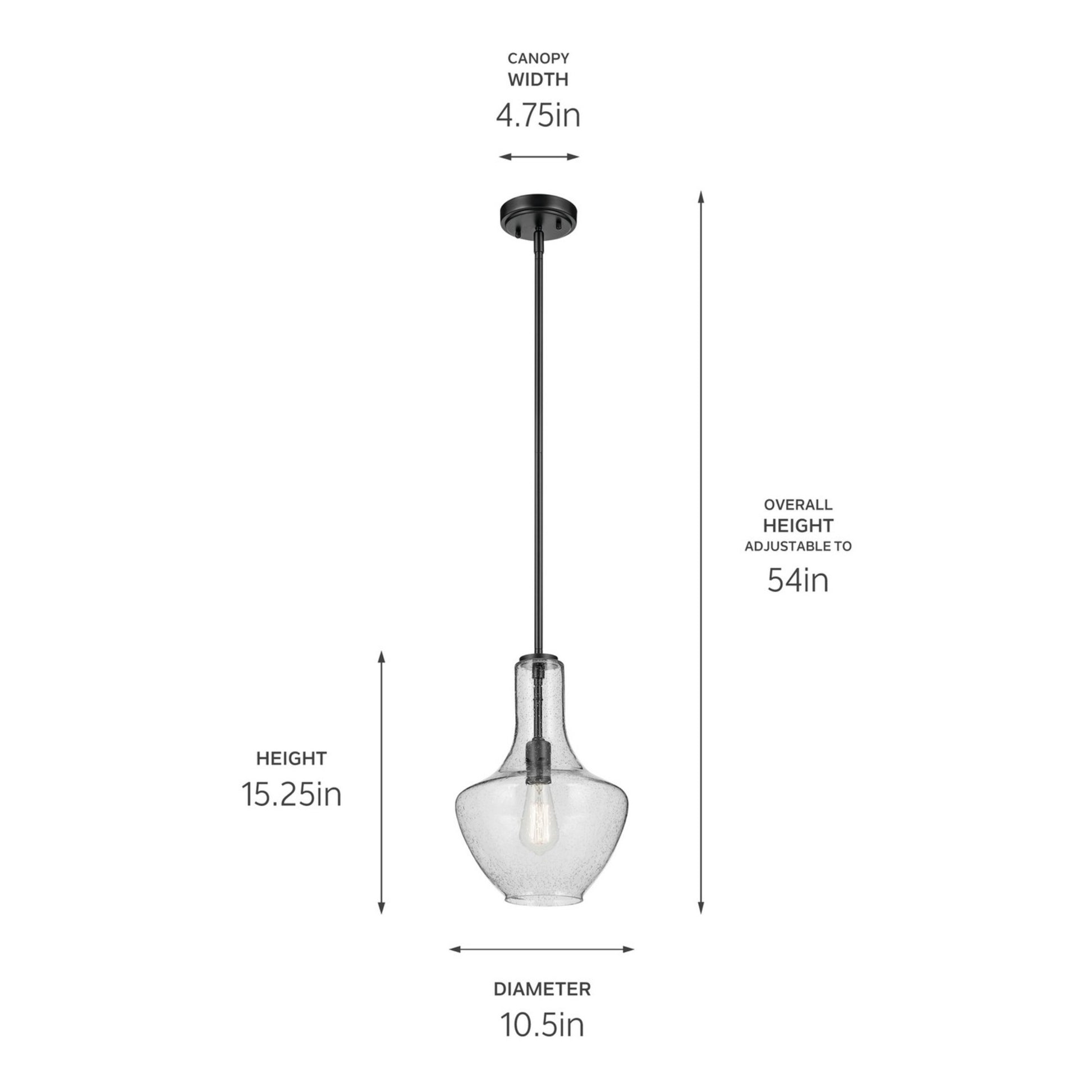 Everly 11" Pendant, Black Finish, Clear Seeded Glass - Bees Lighting