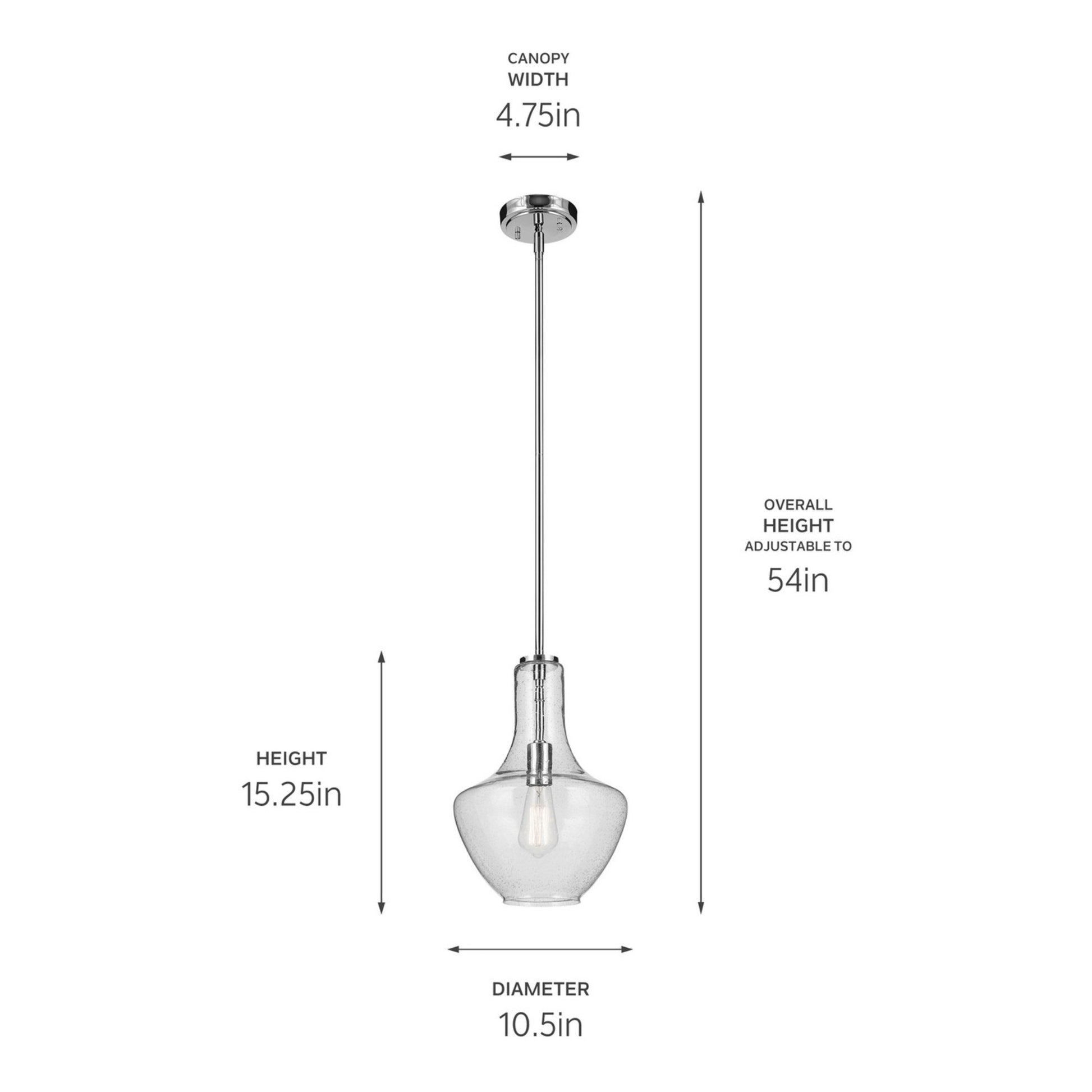 Everly 11" Pendant, Chrome Finish, Clear Seeded Glass - Bees Lighting