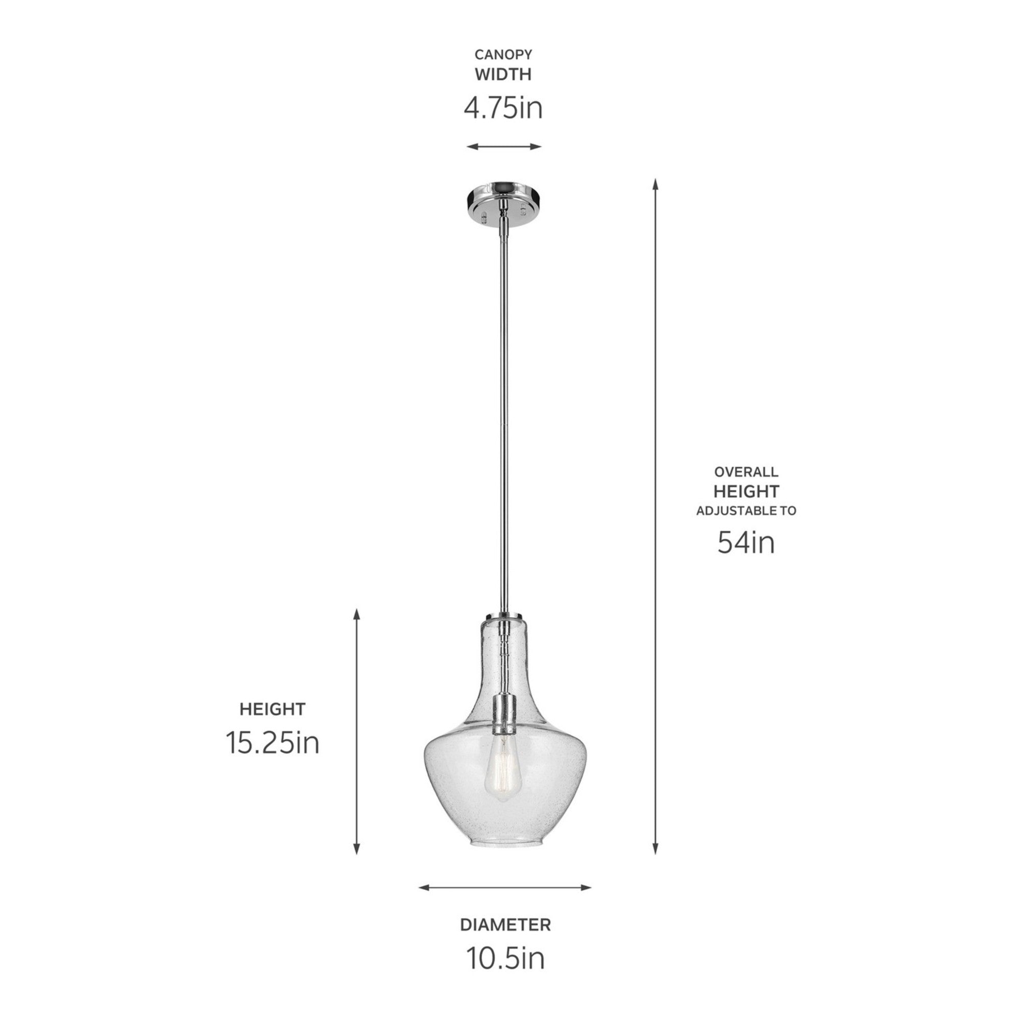 Everly 11" Pendant, Chrome Finish, Clear Seeded Glass - Bees Lighting