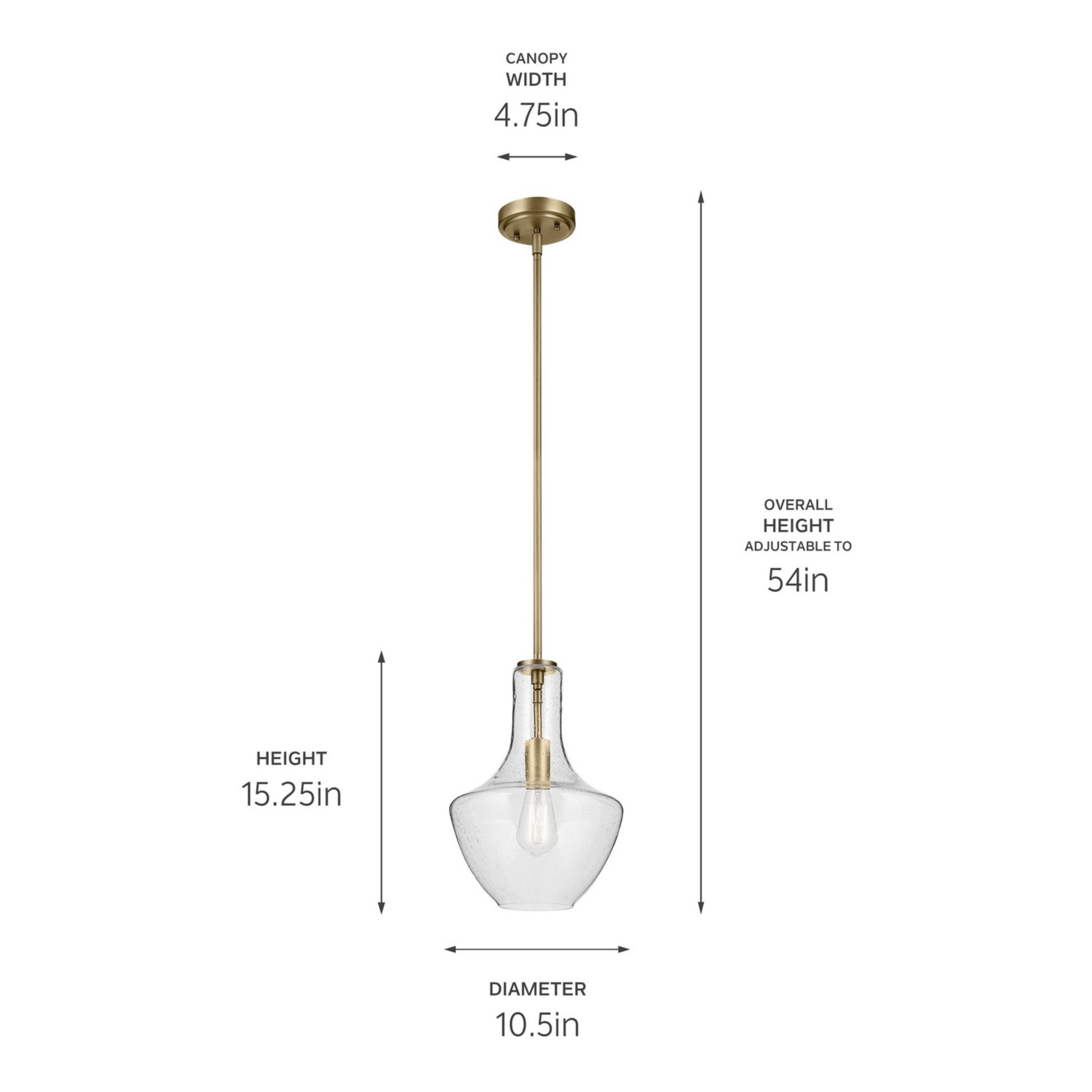 Everly 15" 1-Light Bell Pendant Light with Clear Seeded Glass, Natural Brass Finish - Bees Lighting
