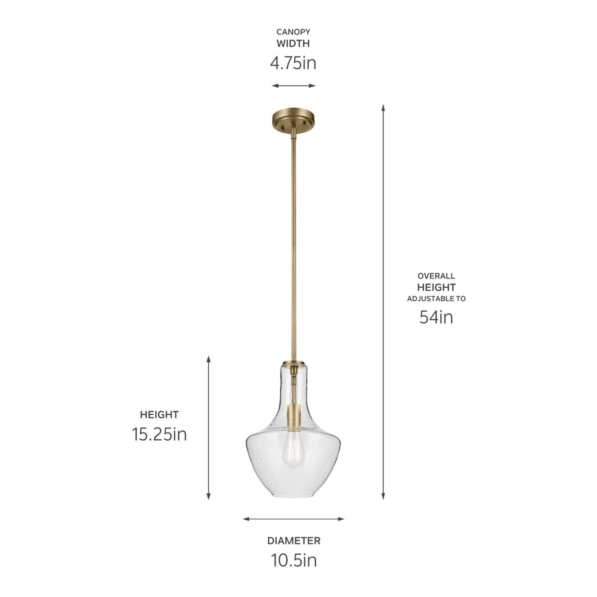 Everly 15" 1-Light Bell Pendant Light with Clear Seeded Glass, Natural Brass Finish - Bees Lighting