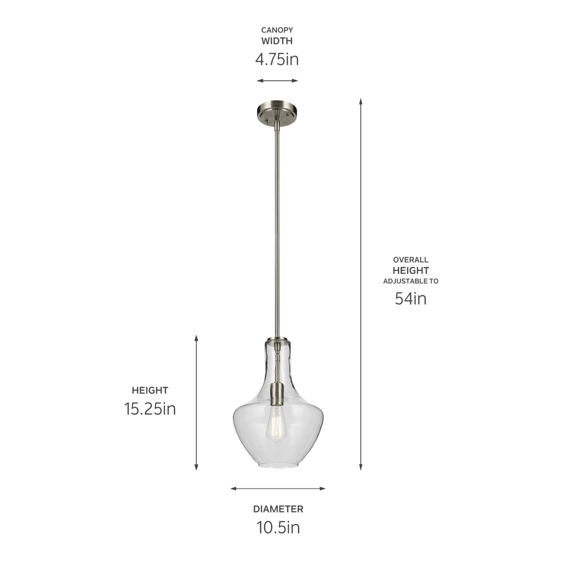 Everly 11" Pendant, Brushed Nickel Finish, Clear Glass - Bees Lighting