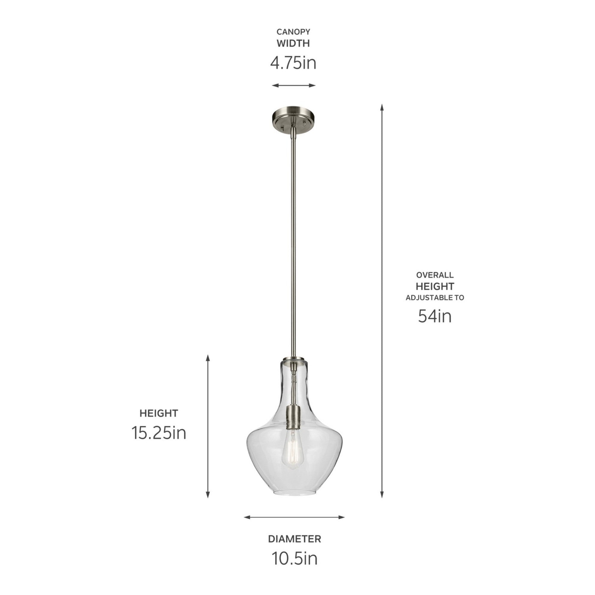 Everly 11" Pendant, Brushed Nickel Finish, Clear Glass - Bees Lighting