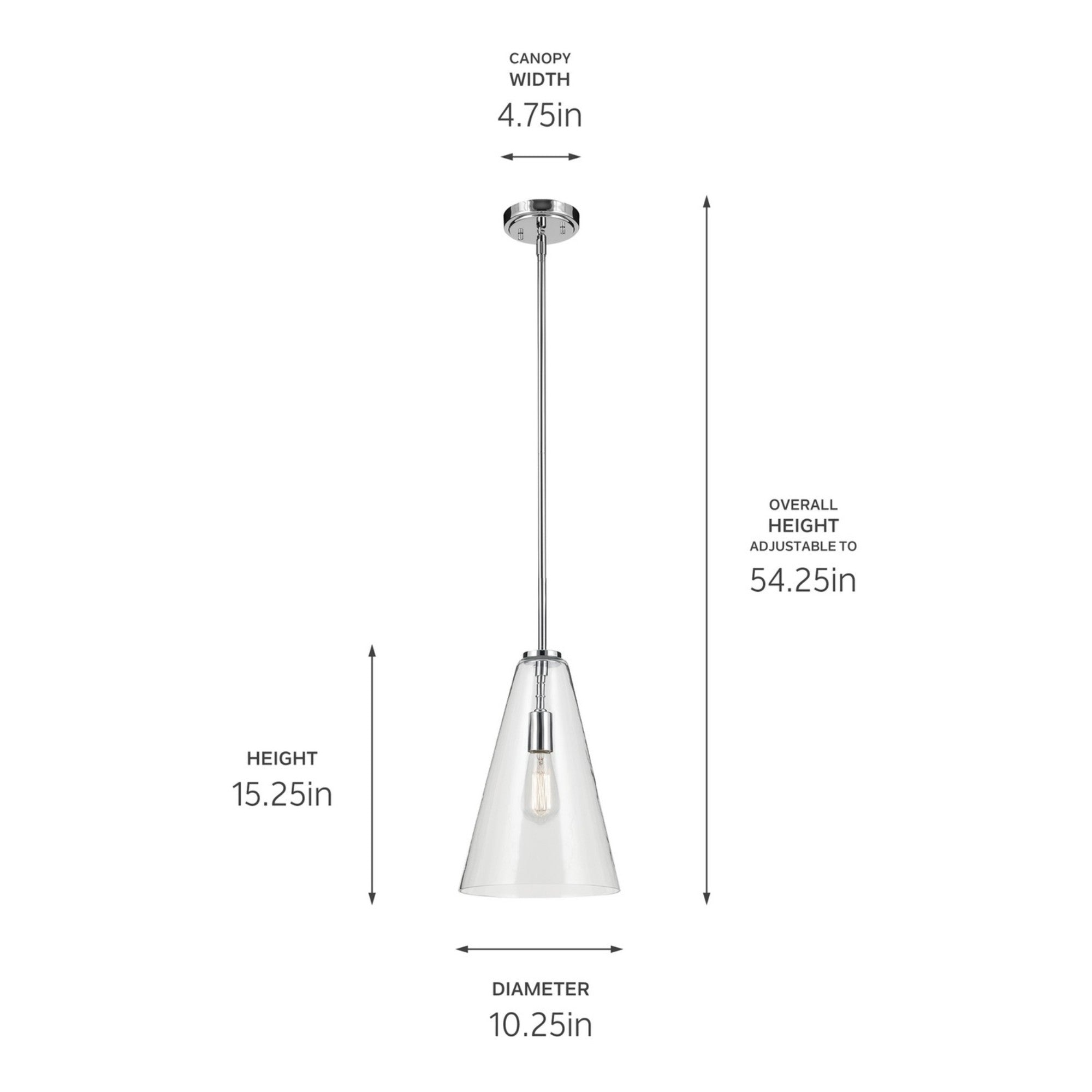 Everly 10" Cone Pendant, Chrome Finish, Clear Glass - Bees Lighting