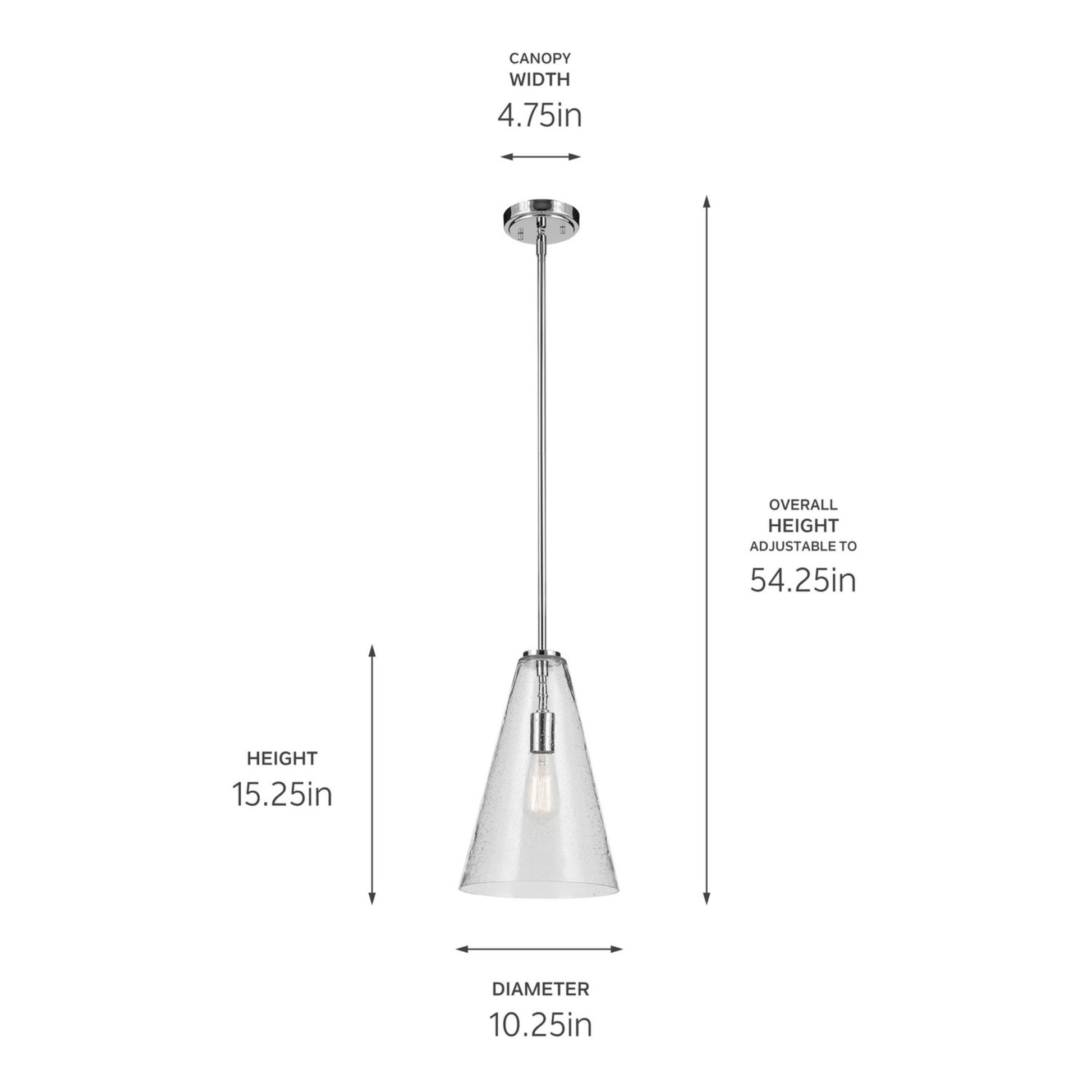 Everly 10" Cone Pendant, Chrome Finish, Clear Seeded Glass - Bees Lighting