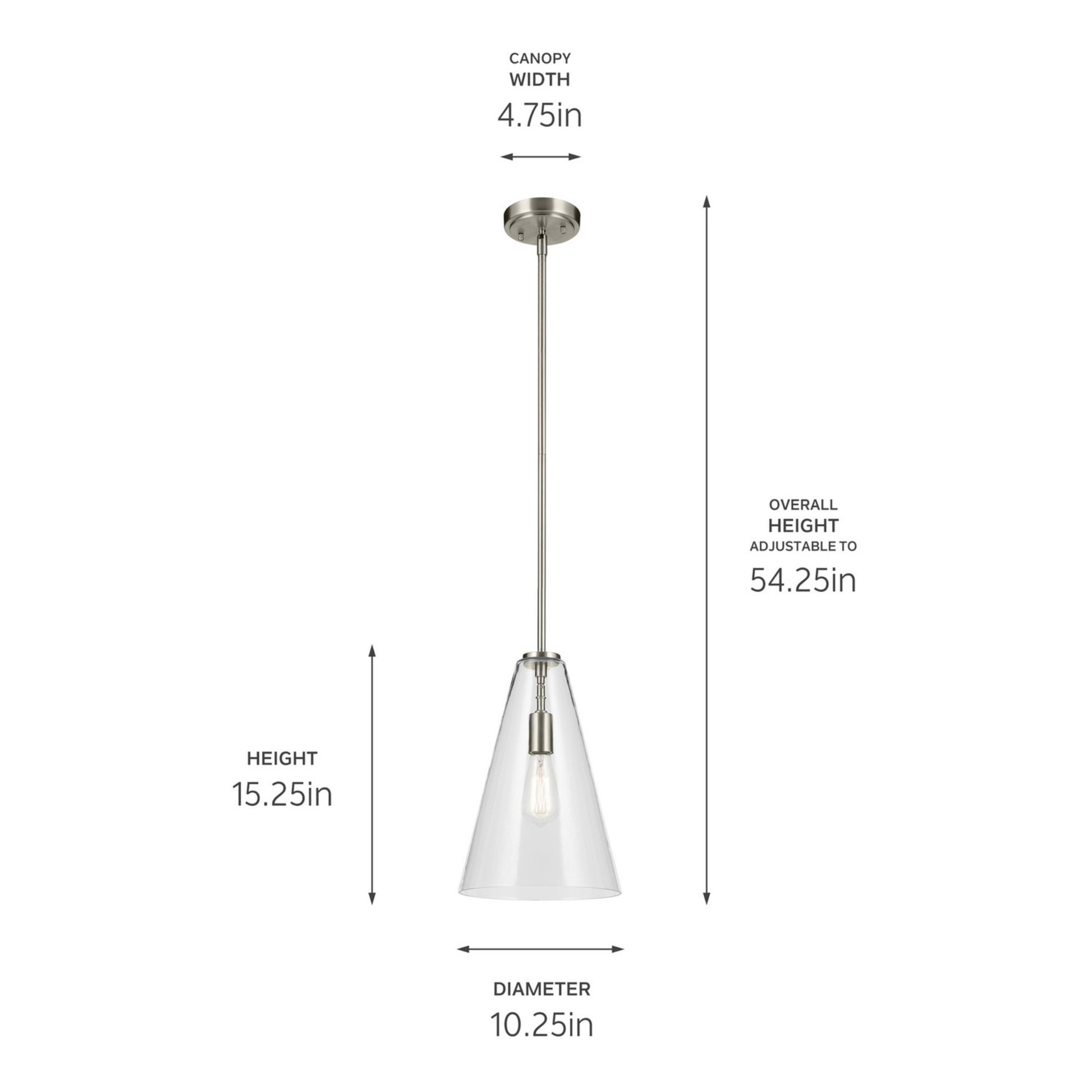 Everly 10" Cone Pendant, Brushed Nickel Finish, Clear Glass - Bees Lighting