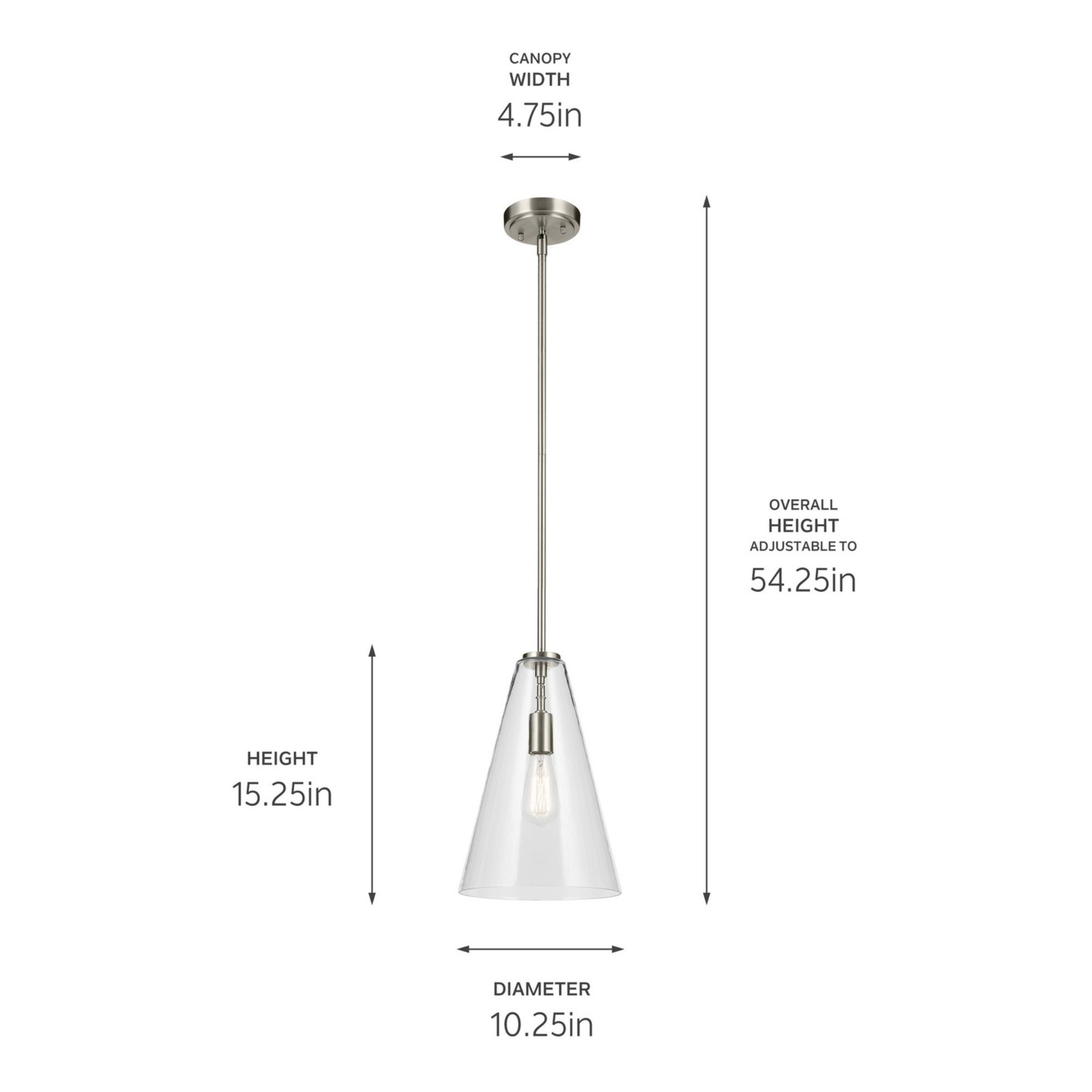 Everly 10" Cone Pendant, Brushed Nickel Finish, Clear Glass - Bees Lighting