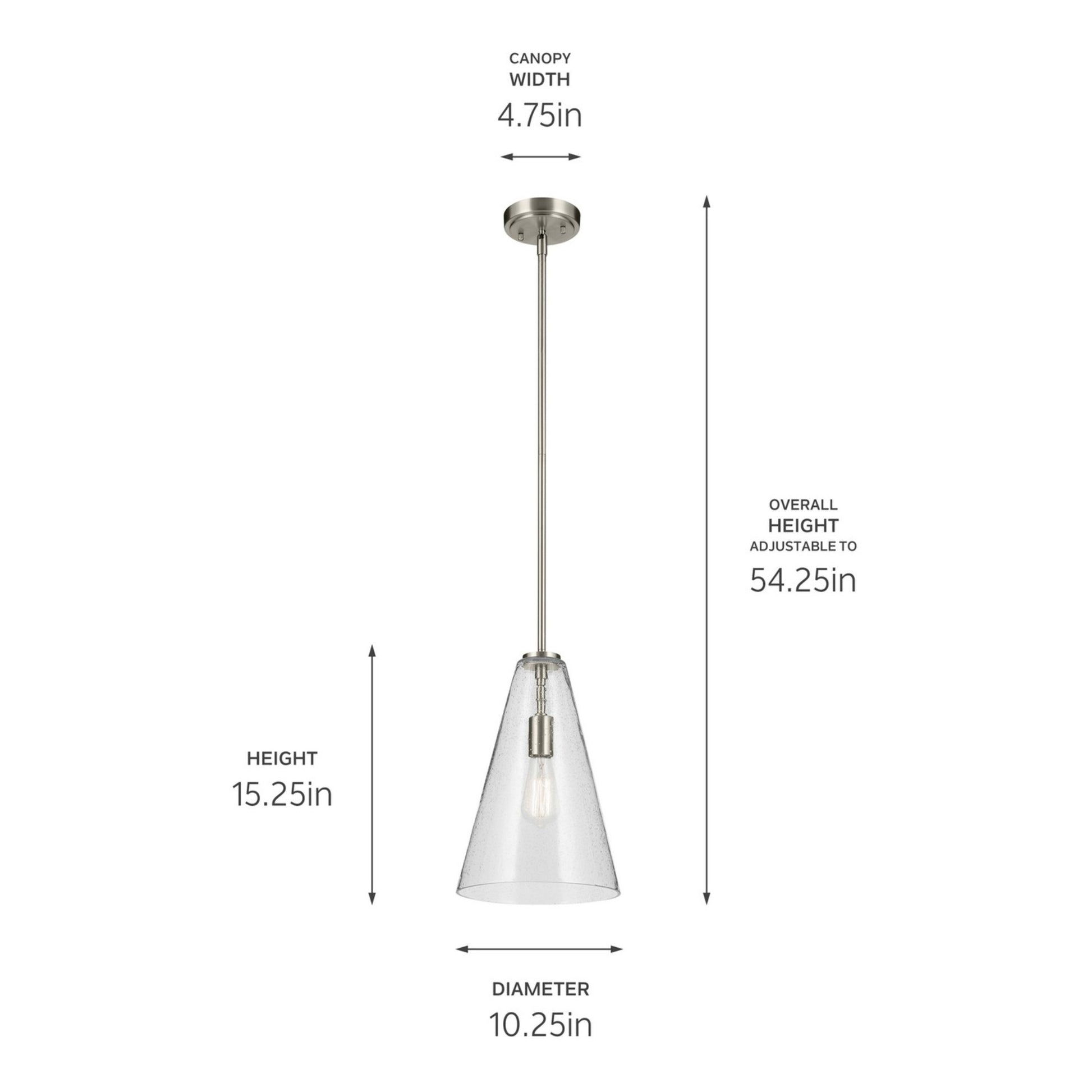 Everly 10" Cone Pendant, Brushed Nickel Finish, Clear Seeded Glass - Bees Lighting