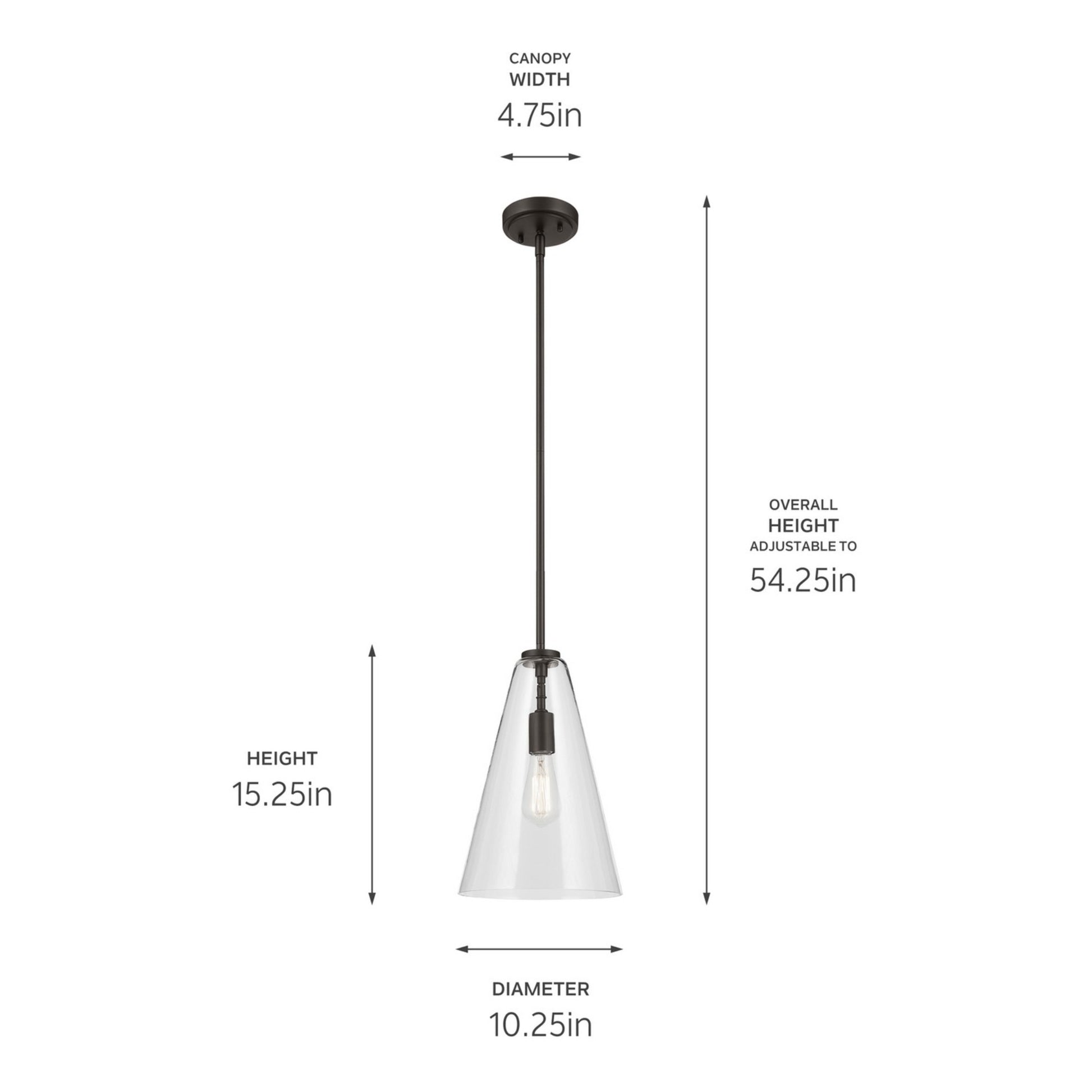 Everly 10" Cone Pendant, Olde Bronze Finish, Clear Glass - Bees Lighting