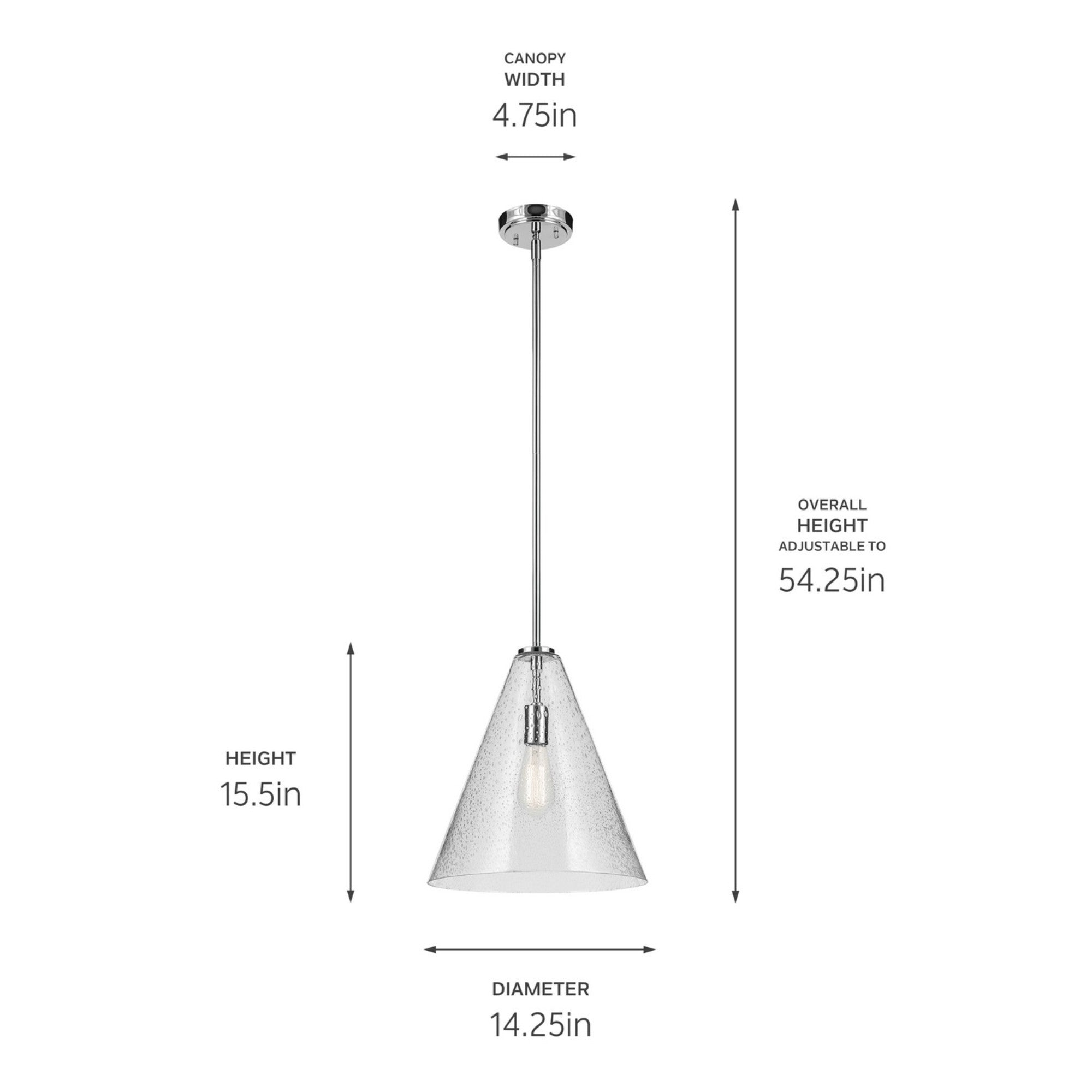 Everly 14" Cone Pendant, Chrome Finish, Clear Seeded Glass - Bees Lighting