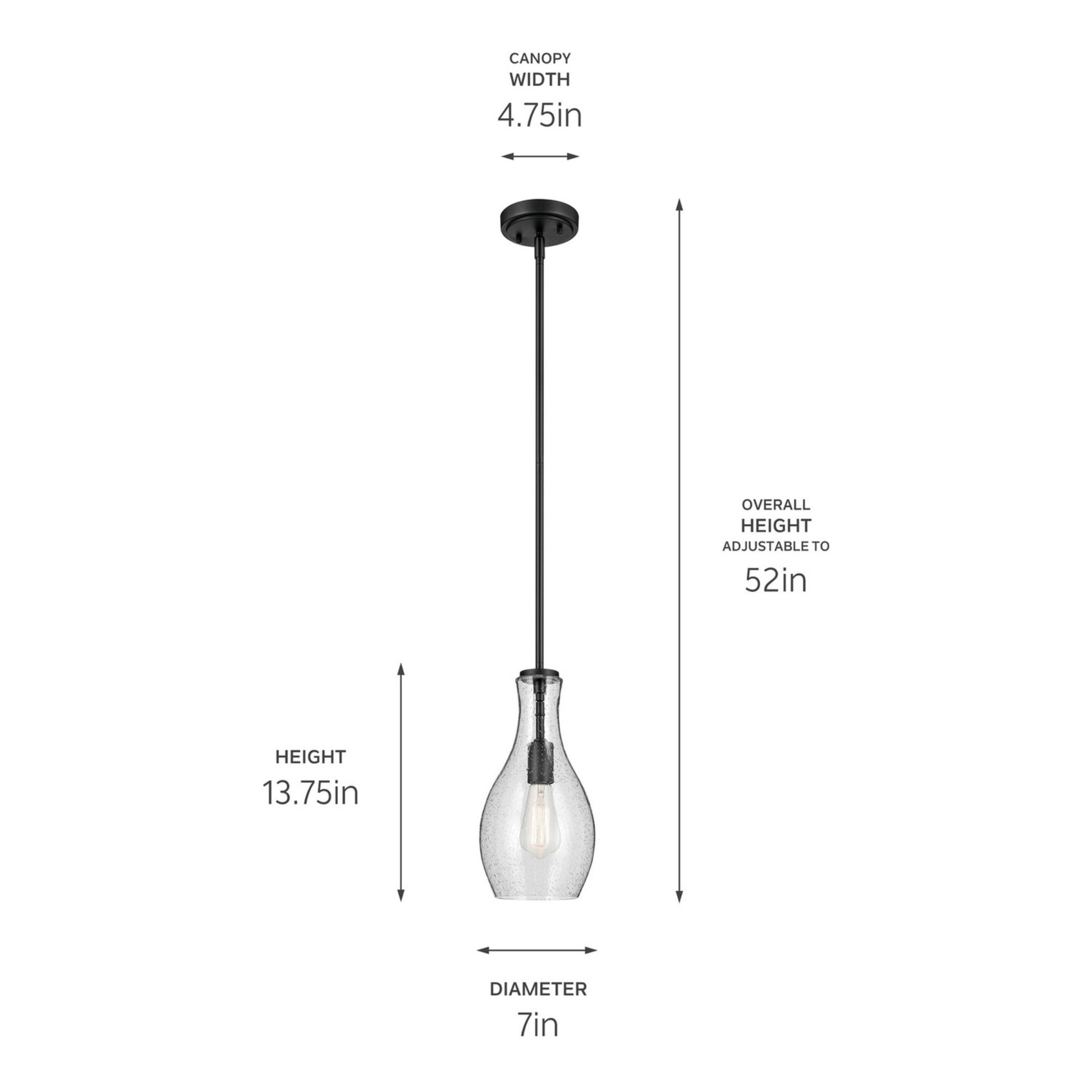 Everly 7" Pendant, Black Finish, Clear Seeded Glass - Bees Lighting