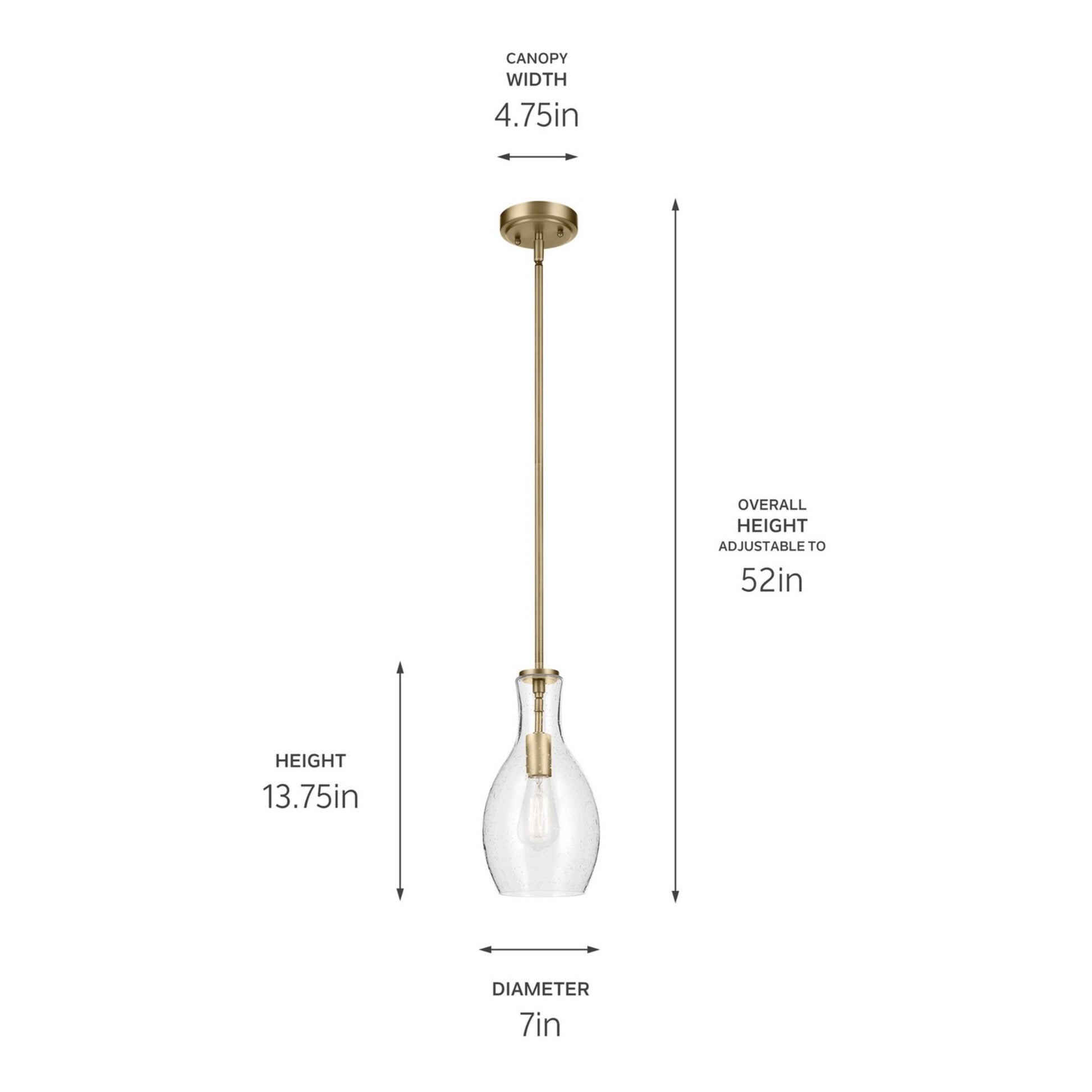 Everly 7" Pendant, Natural Brass Finish, Clear Seeded Glass - Bees Lighting
