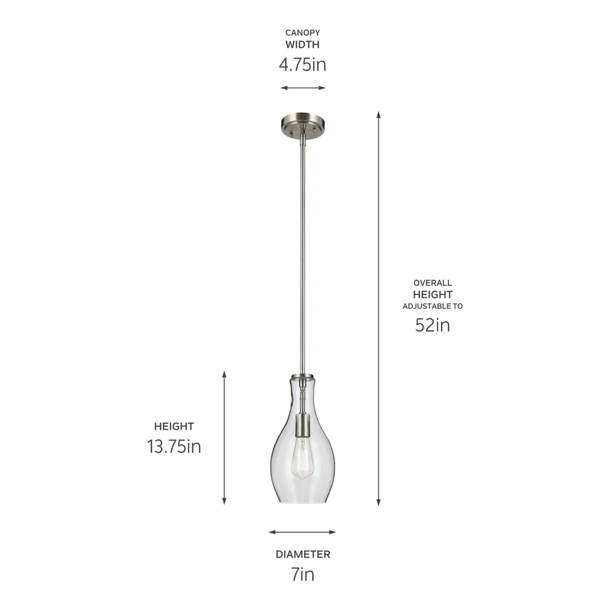 Everly 7" Pendant, Brushed Nickel Finish, Clear Glass - Bees Lighting