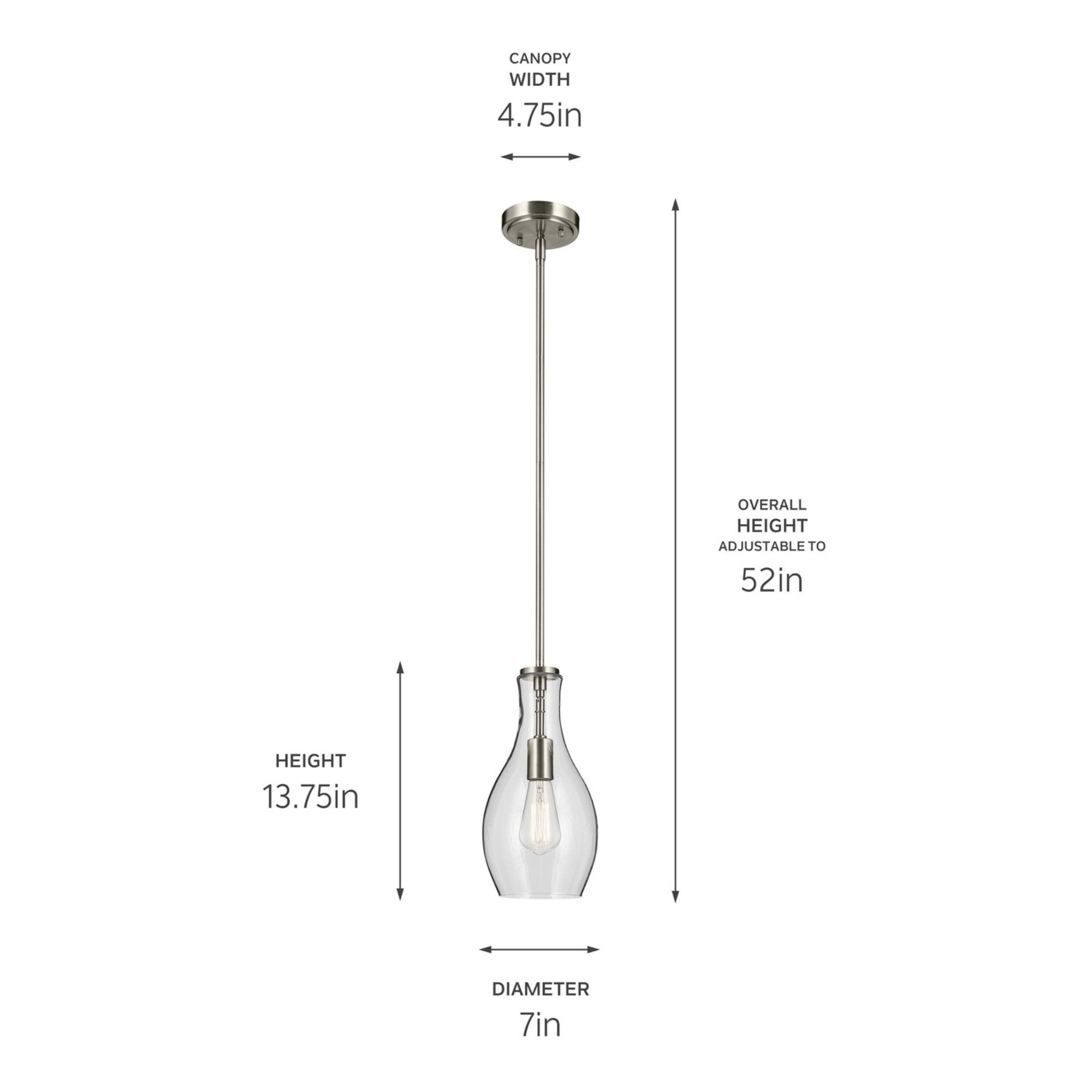 Everly 7" Pendant, Brushed Nickel Finish, Clear Glass - Bees Lighting