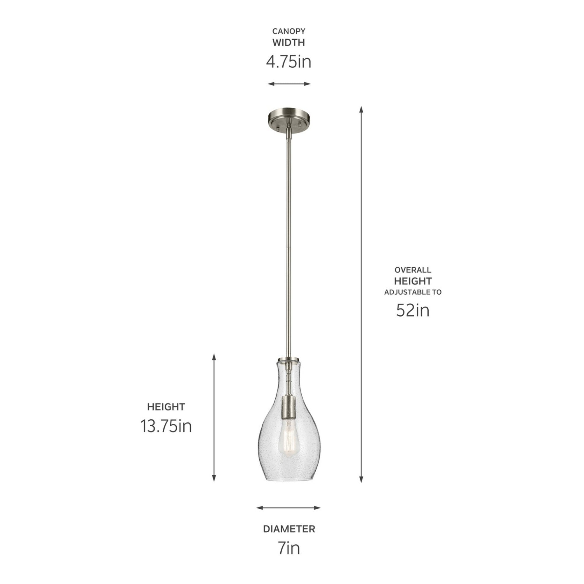 Everly 7" Pendant, Brushed Nickel Finish, Clear Seeded Glass - Bees Lighting