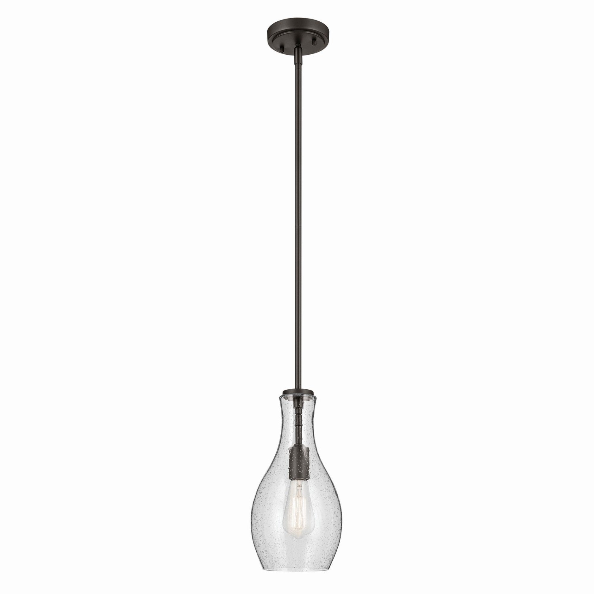 Everly 14" 1-Light Mini Pendant Light with Clear Seeded Glass, Olde Bronze Finish - Bees Lighting