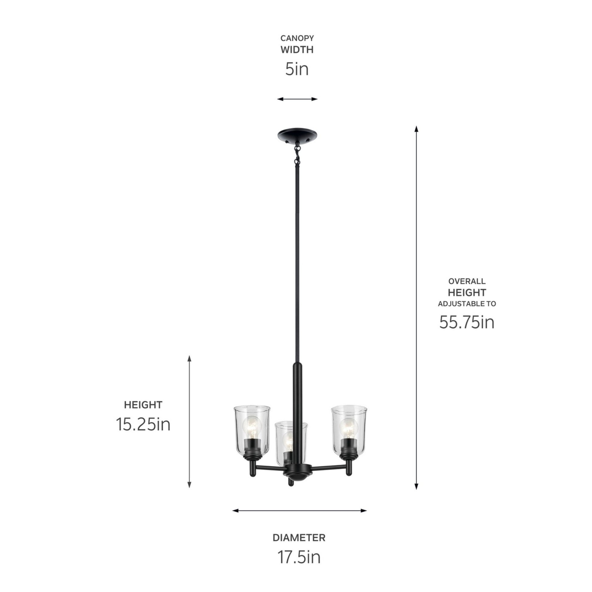 Shailene 18" 3-Light Mini Chandelier, Black Finish, Clear Glass - Bees Lighting