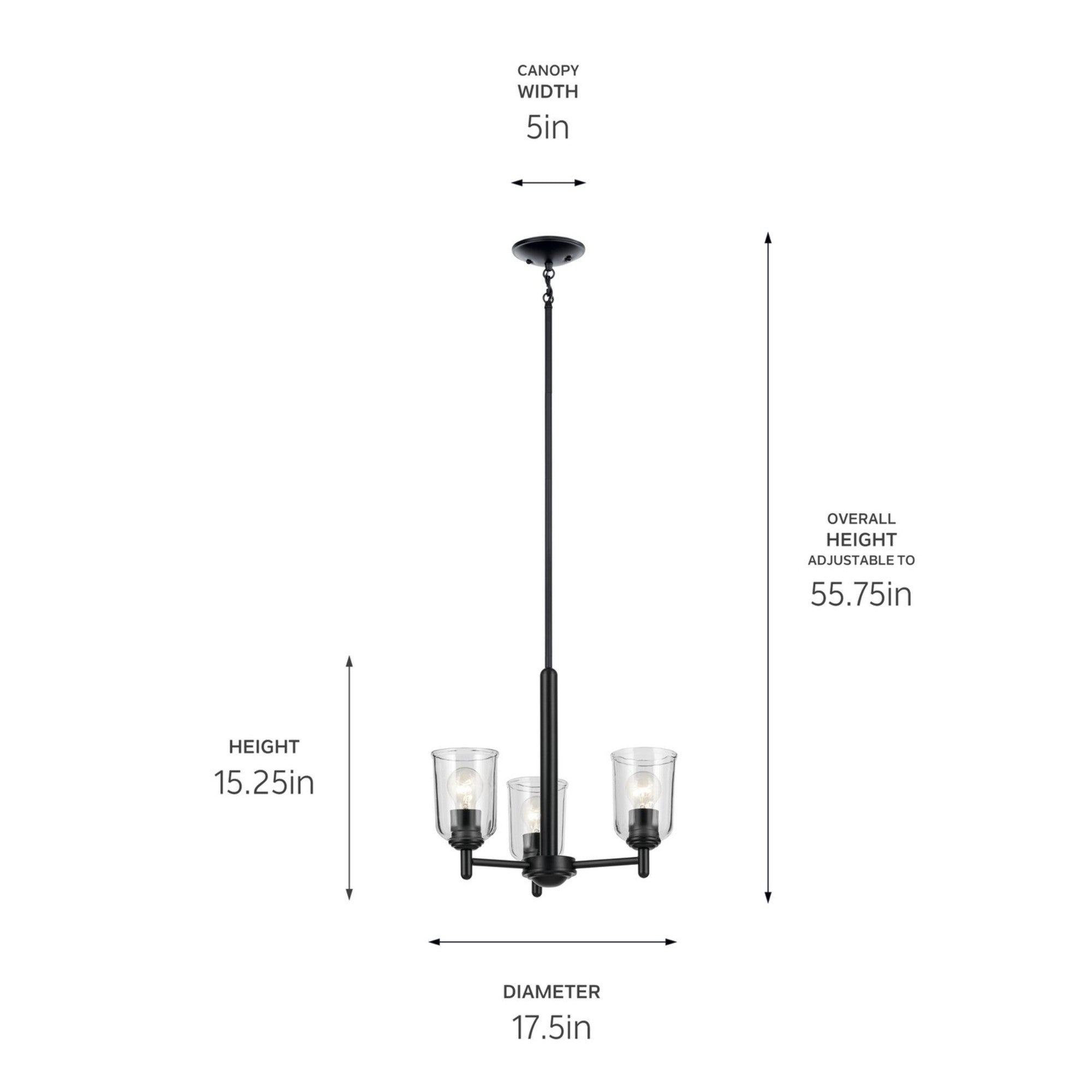 Shailene 18" 3-Light Mini Chandelier, Black Finish, Clear Glass - Bees Lighting