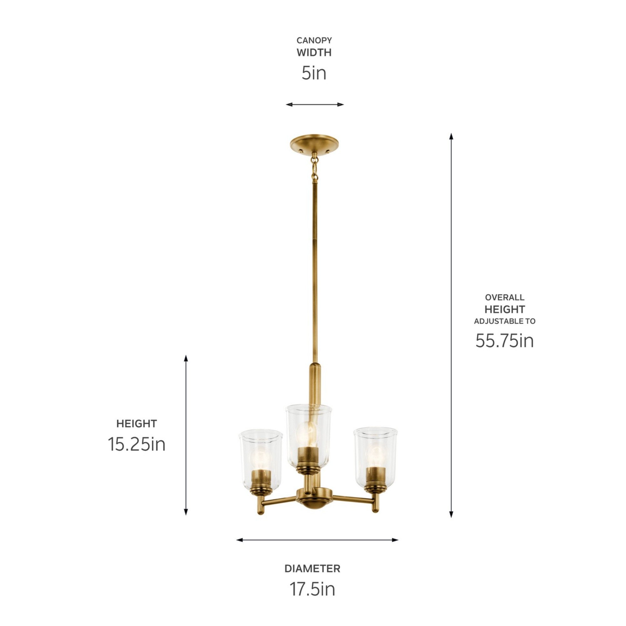Shailene 18" 3-Light Mini Chandelier, Natural Brass Finish, Clear Glass - Bees Lighting
