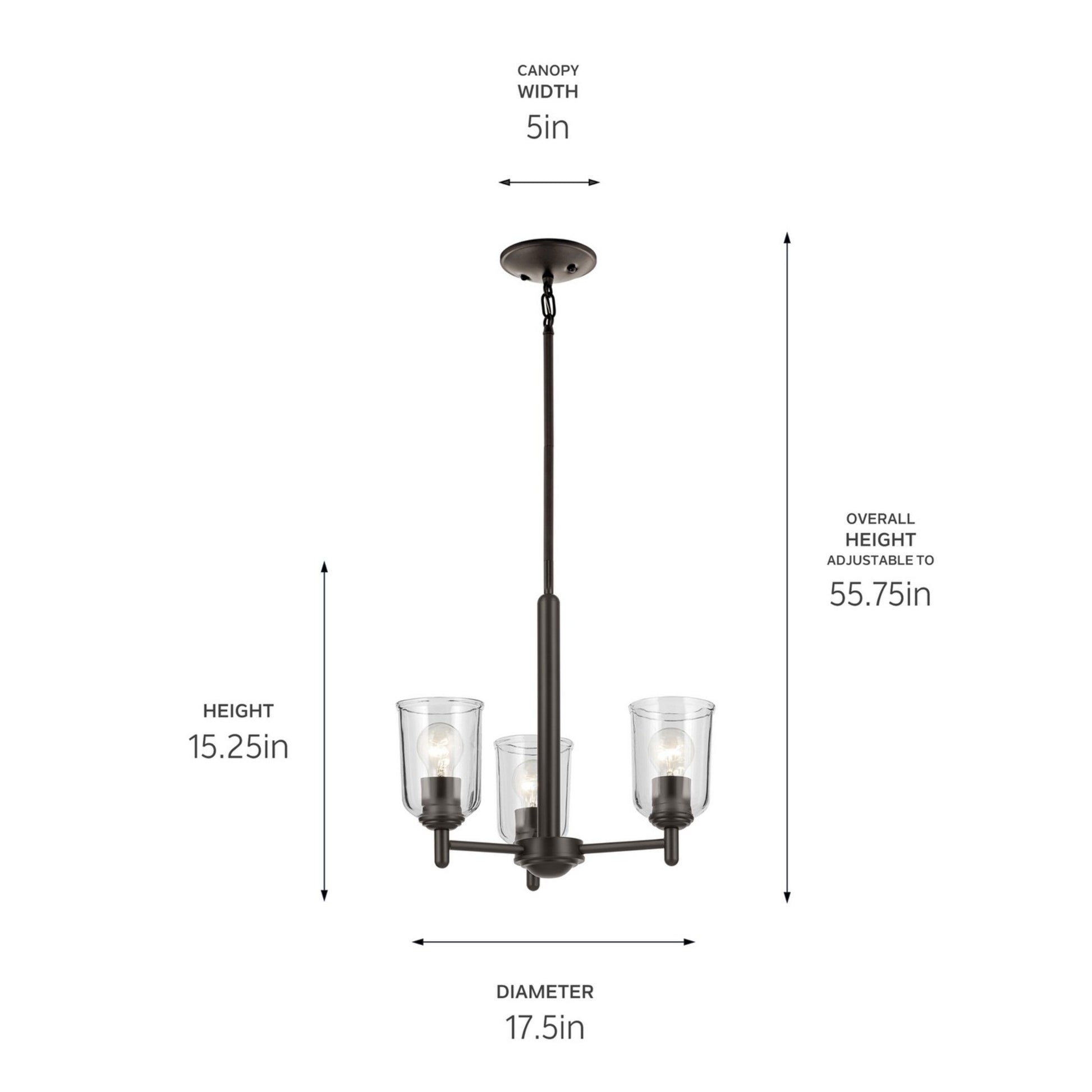 Shailene 18" 3-Light Mini Chandelier, Olde Bronze Finish, Clear Glass - Bees Lighting